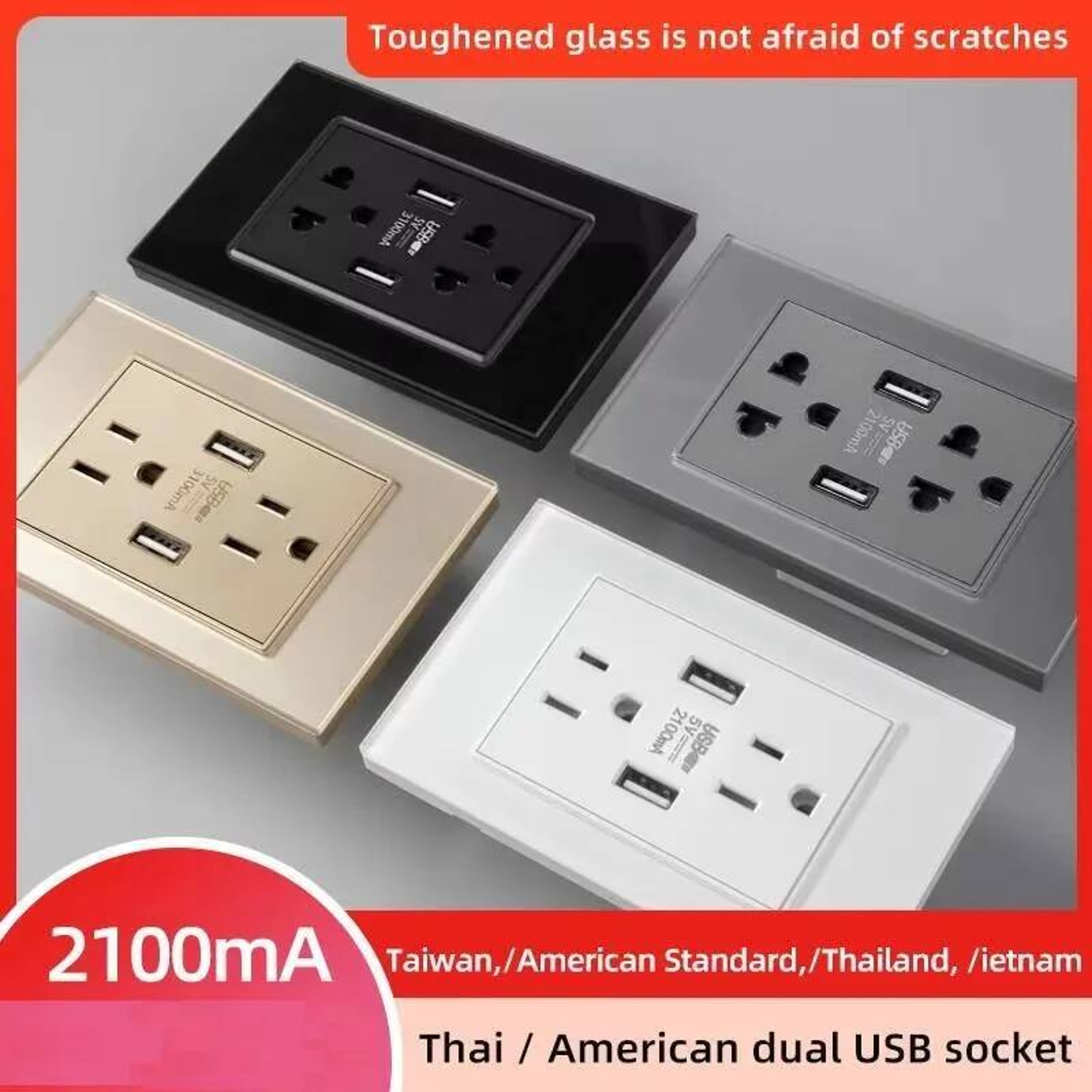 Dual USB Wall Outlet 15A Combined Socket With Standard Grounding 4