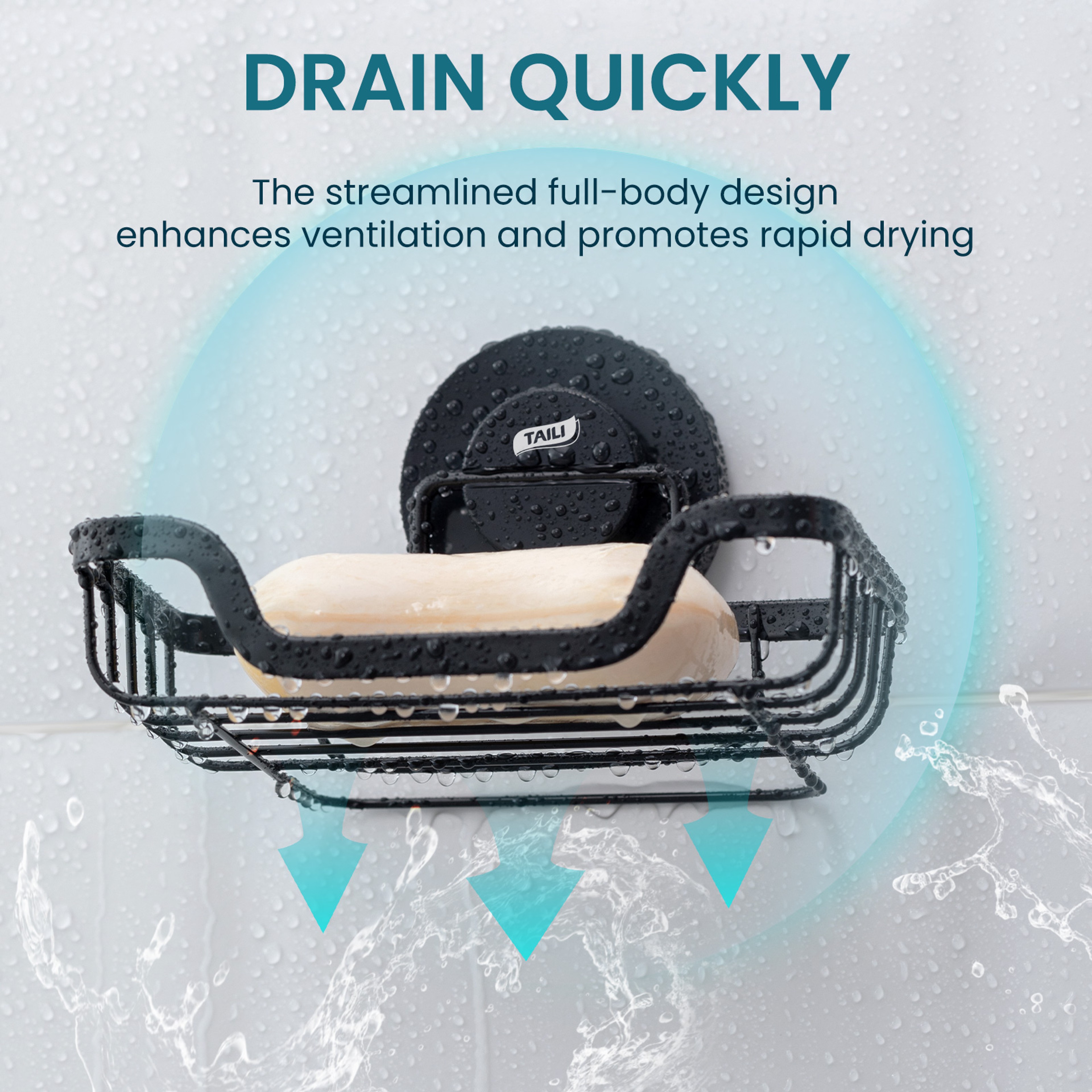 Suction Cup Soap Holder With Self Draining Metal Tray For Shower Bathroom And Kitchen 3