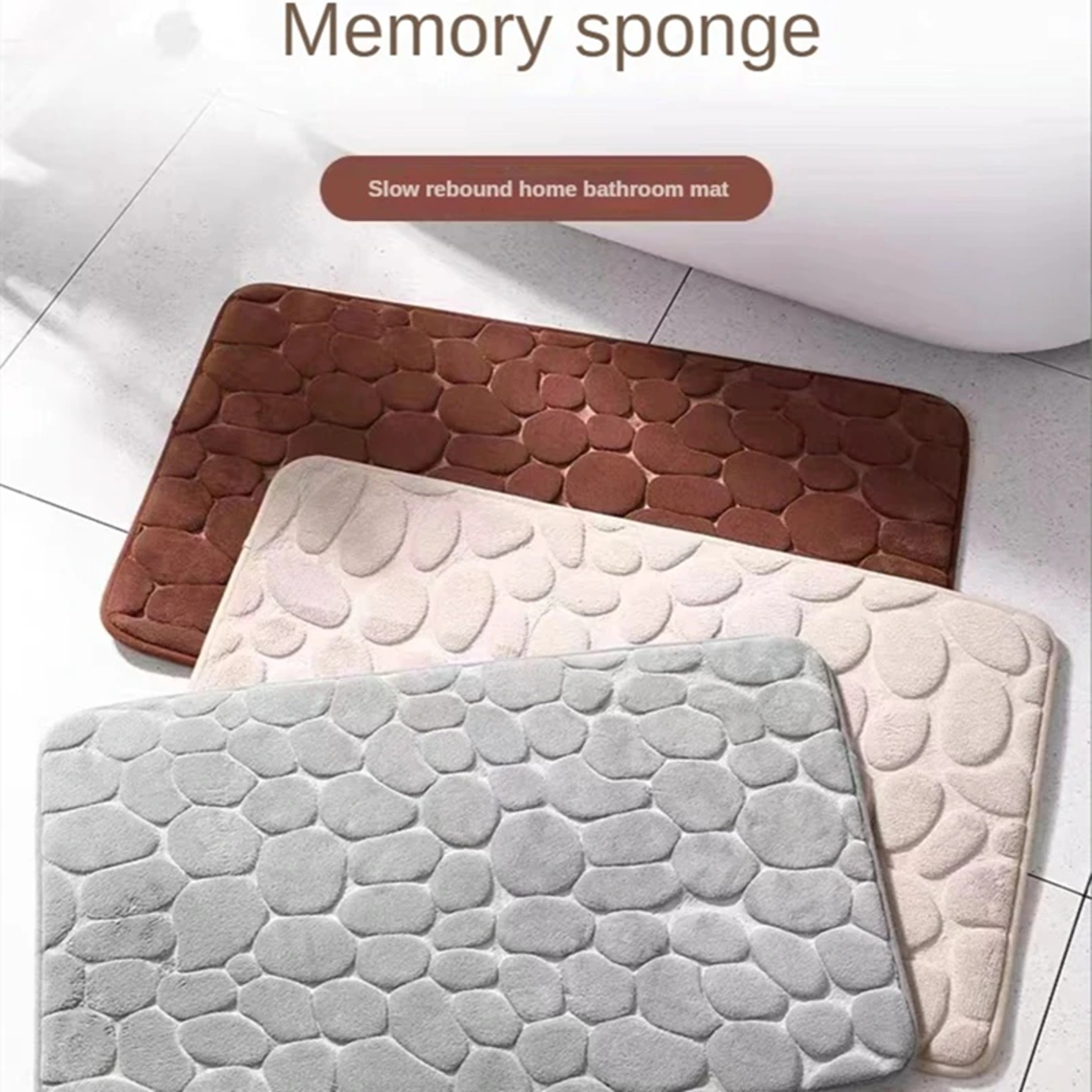 3D Cobblestone Bathroom Mat Absorbent QuickDrying MachineWashable Floor Mat 3
