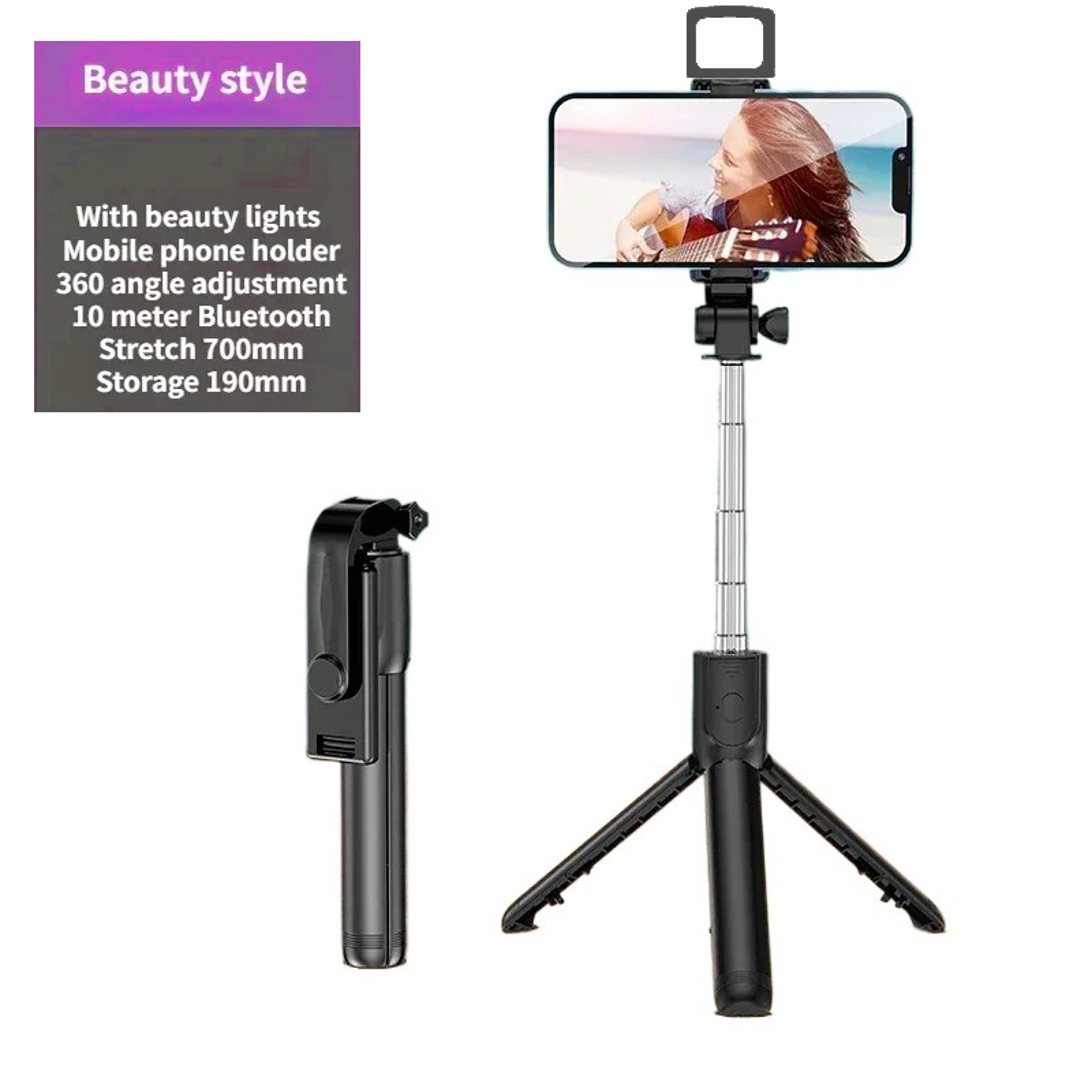Expandable 3-in-1 Selfie Stick Tripod with Bluetooth Remote and Fill Light – view 7