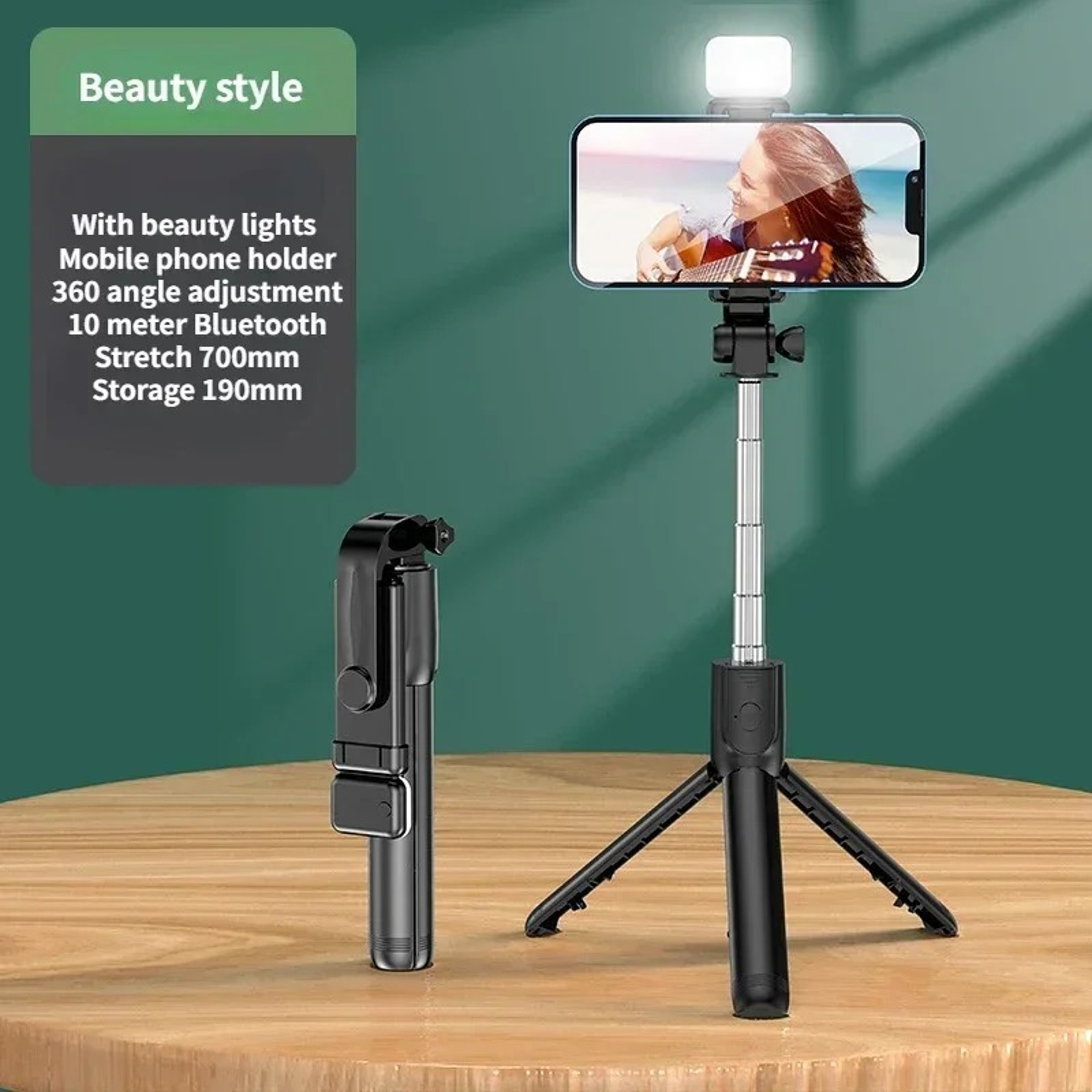Bluetooth Selfie Stick Tripod with Fill Light and Detachable Remote – view 7