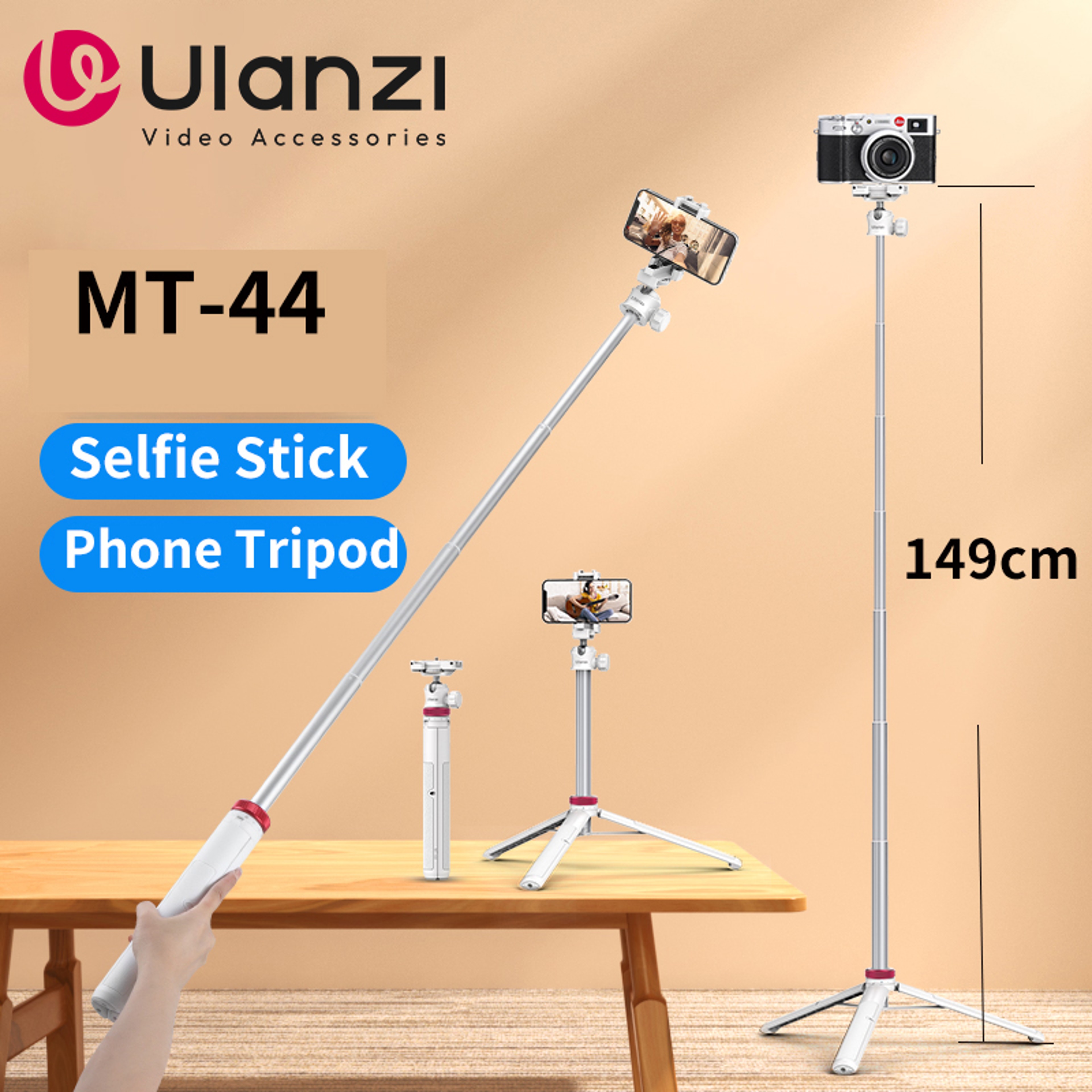 Extendable Selfie Stick Tripod With Phone Clamp And 360 Degree Rotating Head 1