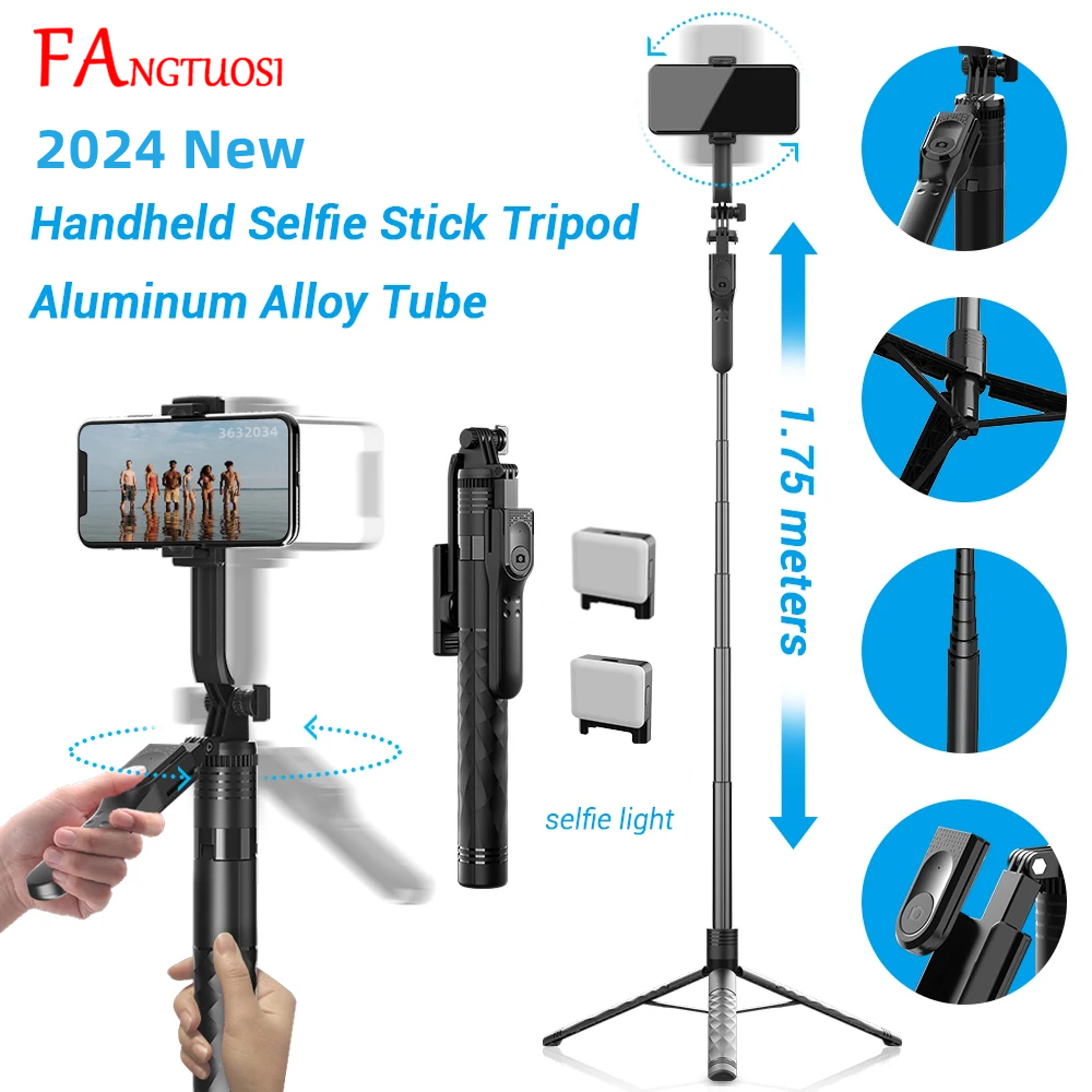 Wireless Selfie Stick Tripod With Bluetooth Remote LED Light And 689 Inch Extension 1