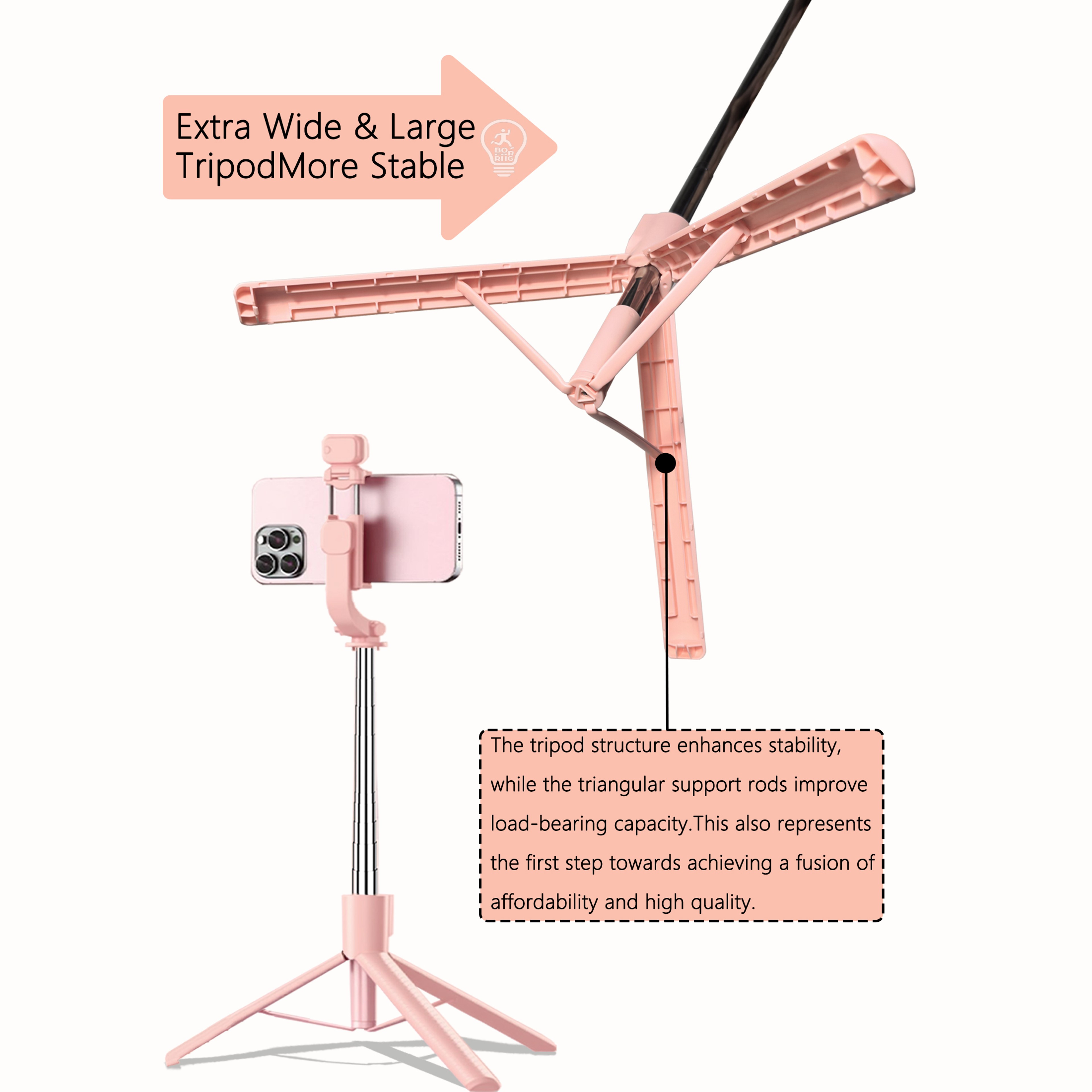 Extendable Aluminum Selfie Stick Tripod with Fill Light and Bluetooth Remote, – view 4
