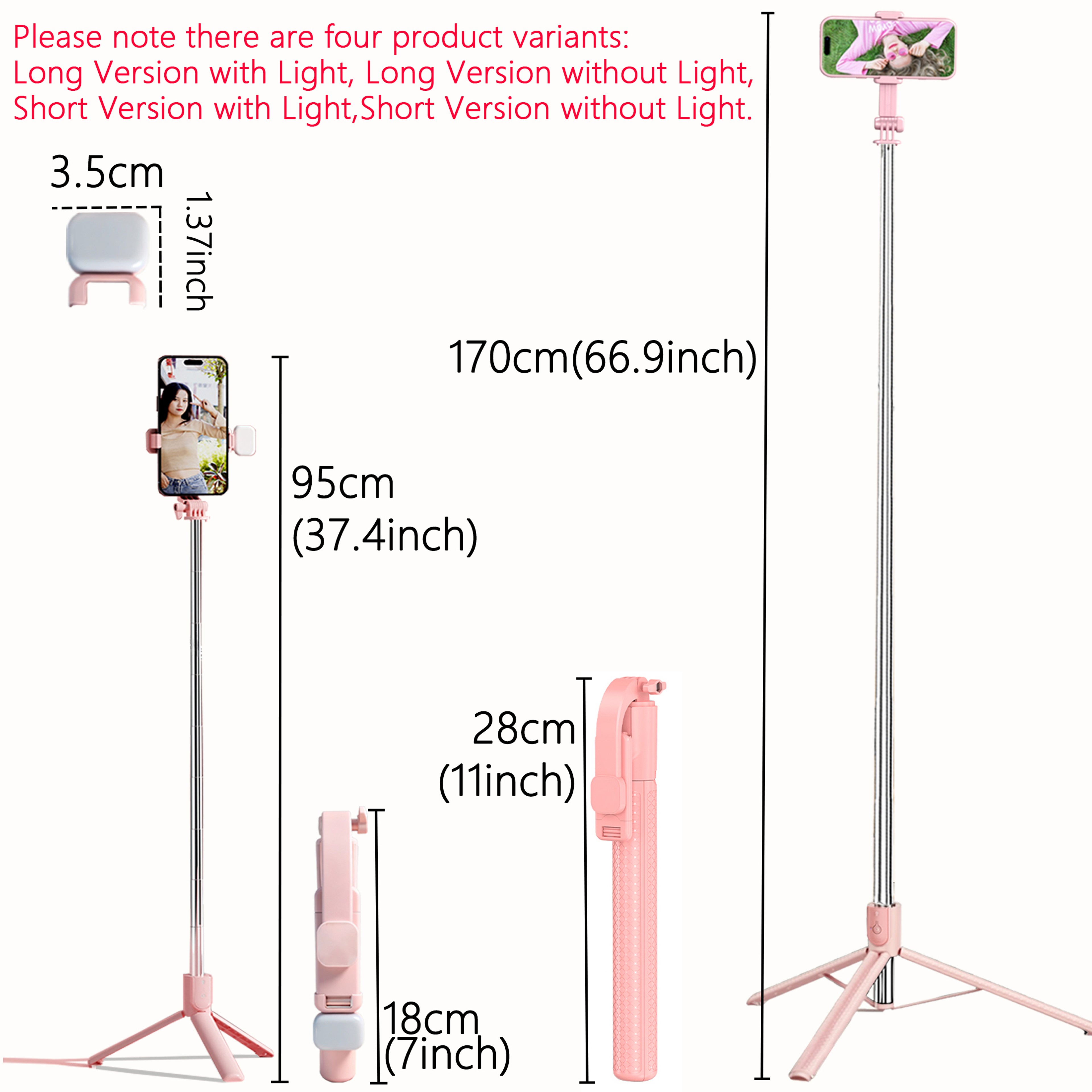 Extendable Aluminum Selfie Stick Tripod with Fill Light and Bluetooth Remote, – view 6