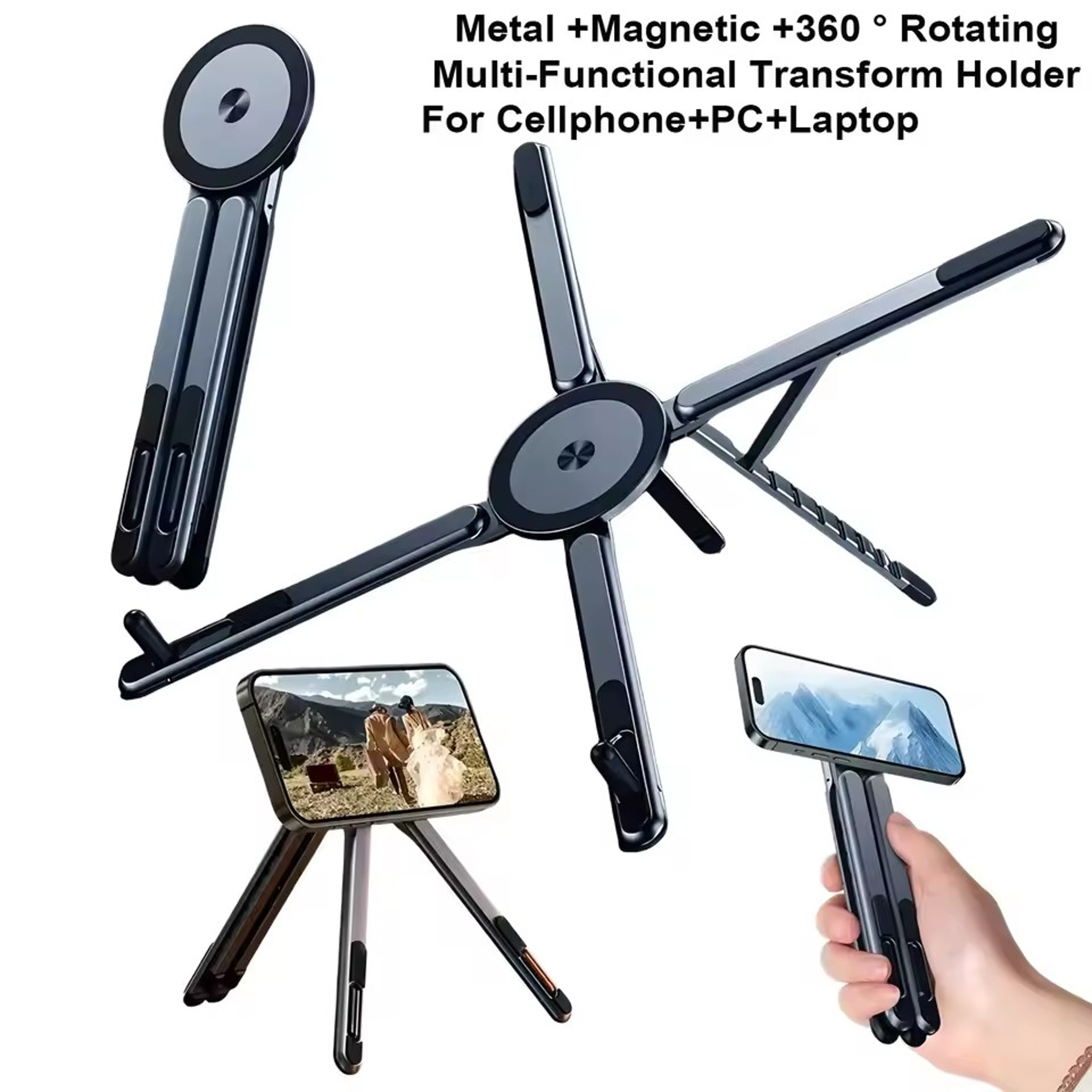 Portable Magnetic Phone Holder 3in1 Foldable Selfie Stick Tripod Stand 3