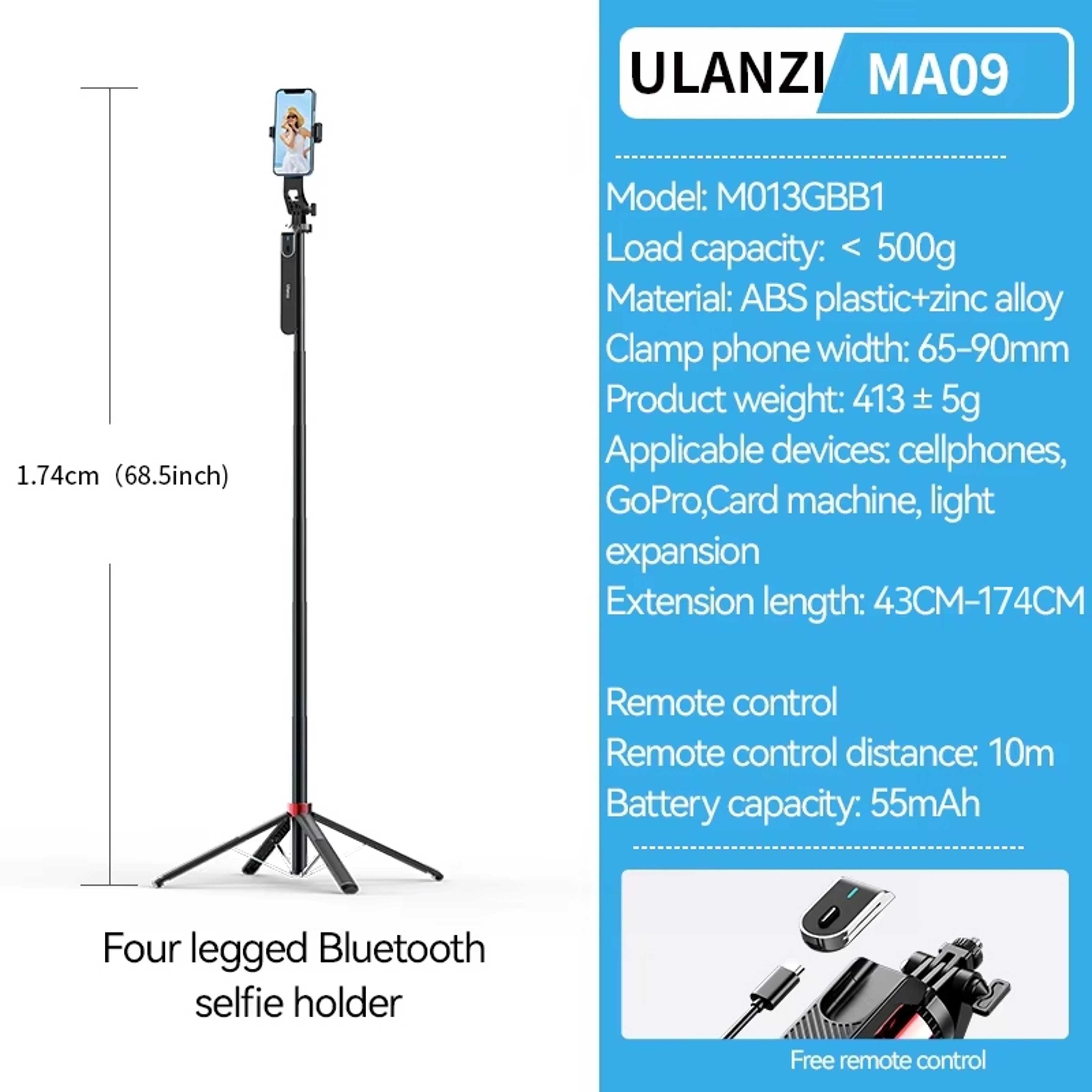 685in Selfie Stick Tripod With Remote Control And Panoramic Ball Head For Smartphones 1
