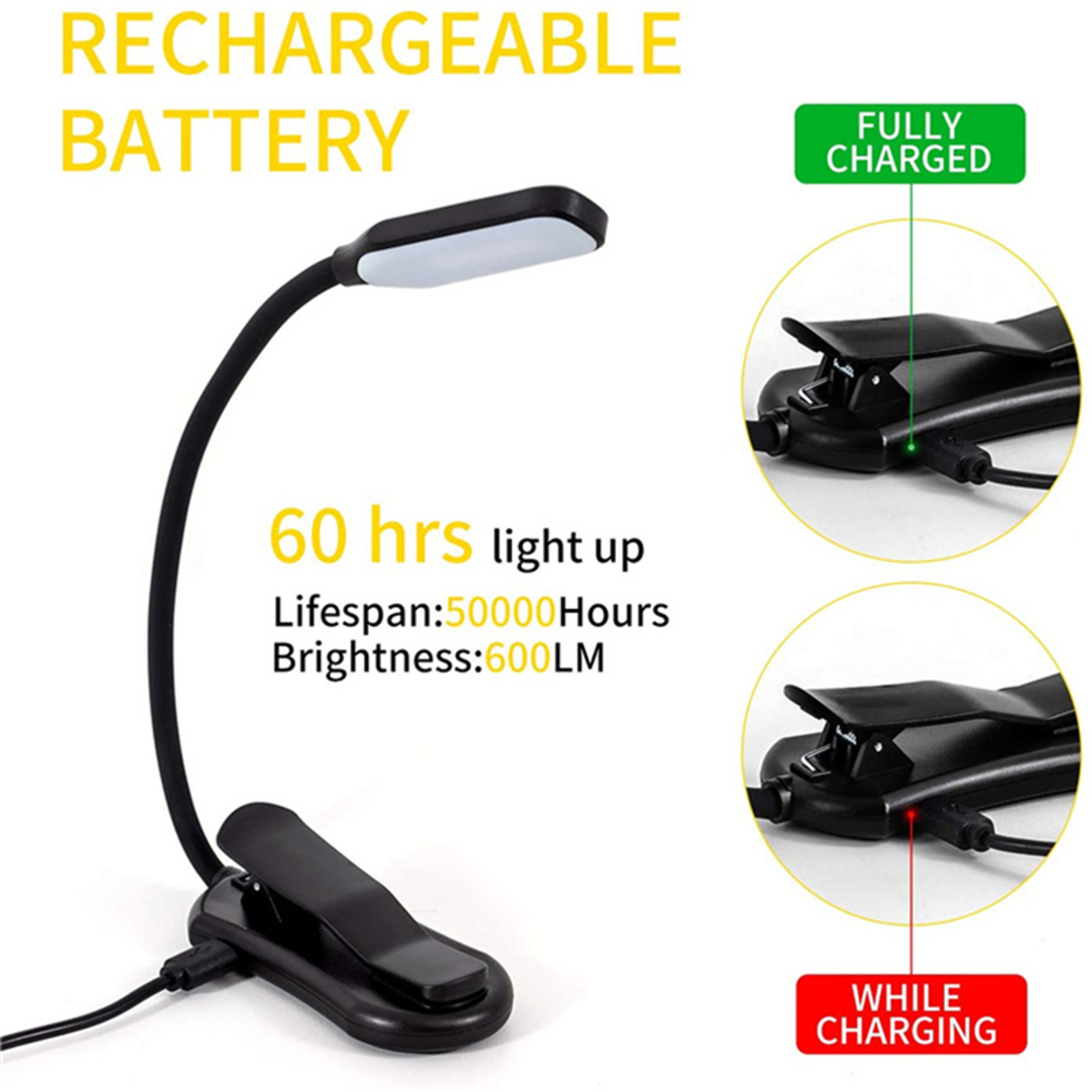 Rechargeable Book Light With 7 LEDs 3 Color Temperatures And Flexible Gooseneck 4