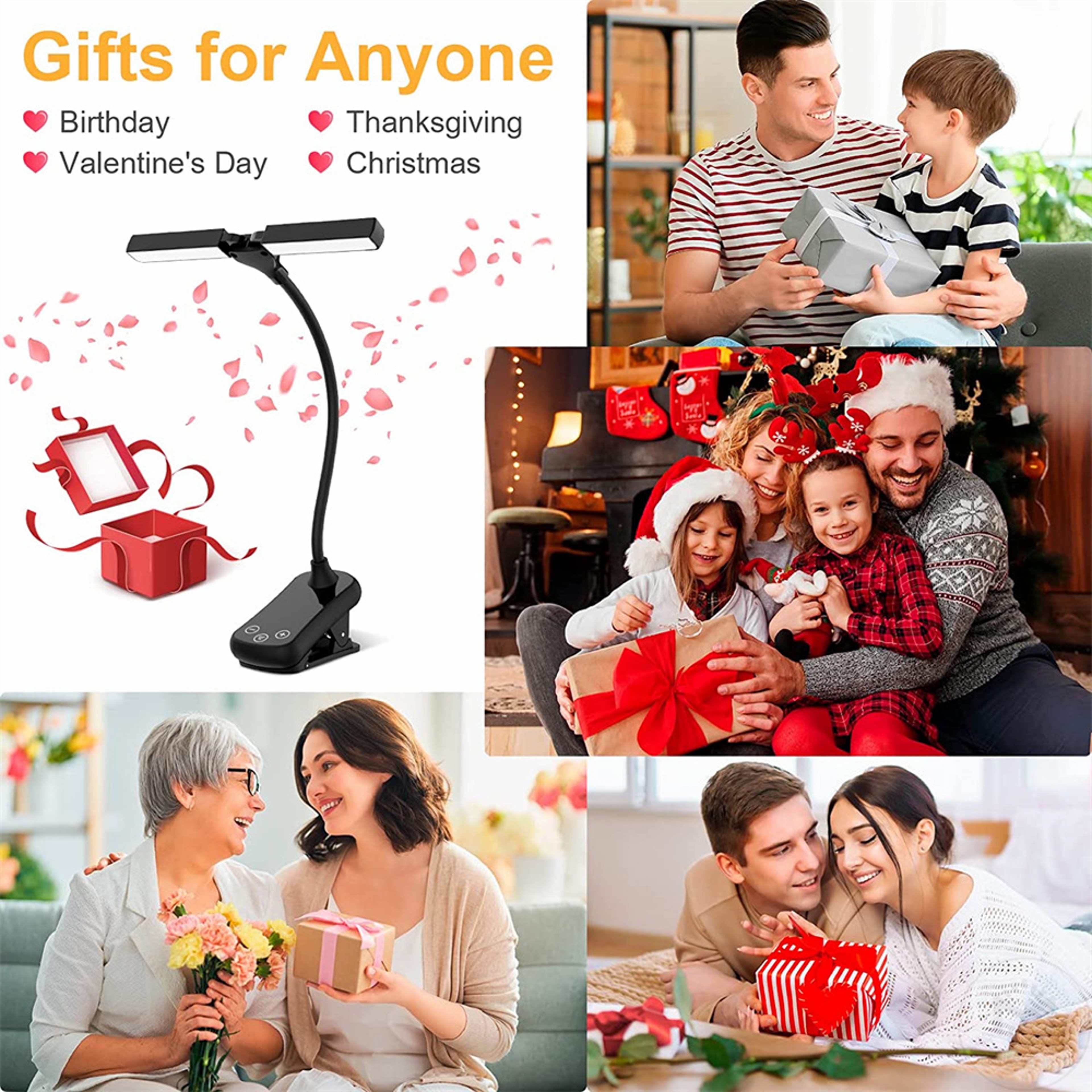 Rechargeable LED Book Light With Adjustable Clip 3 Colors And 8 Brightness Levels 5