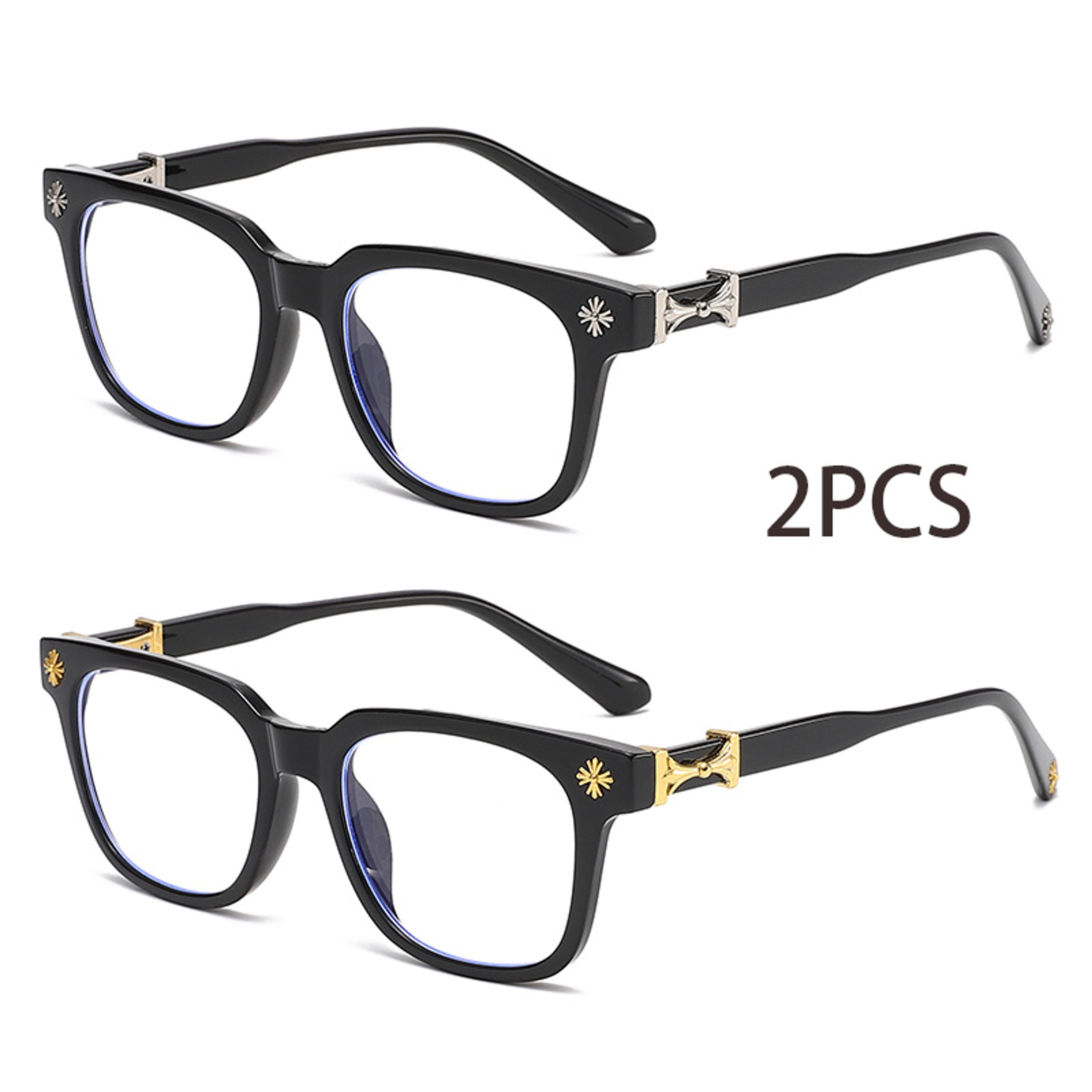 3 Piece Square Blue Light Glasses Set With Black And Transparent Plastic Frames 7