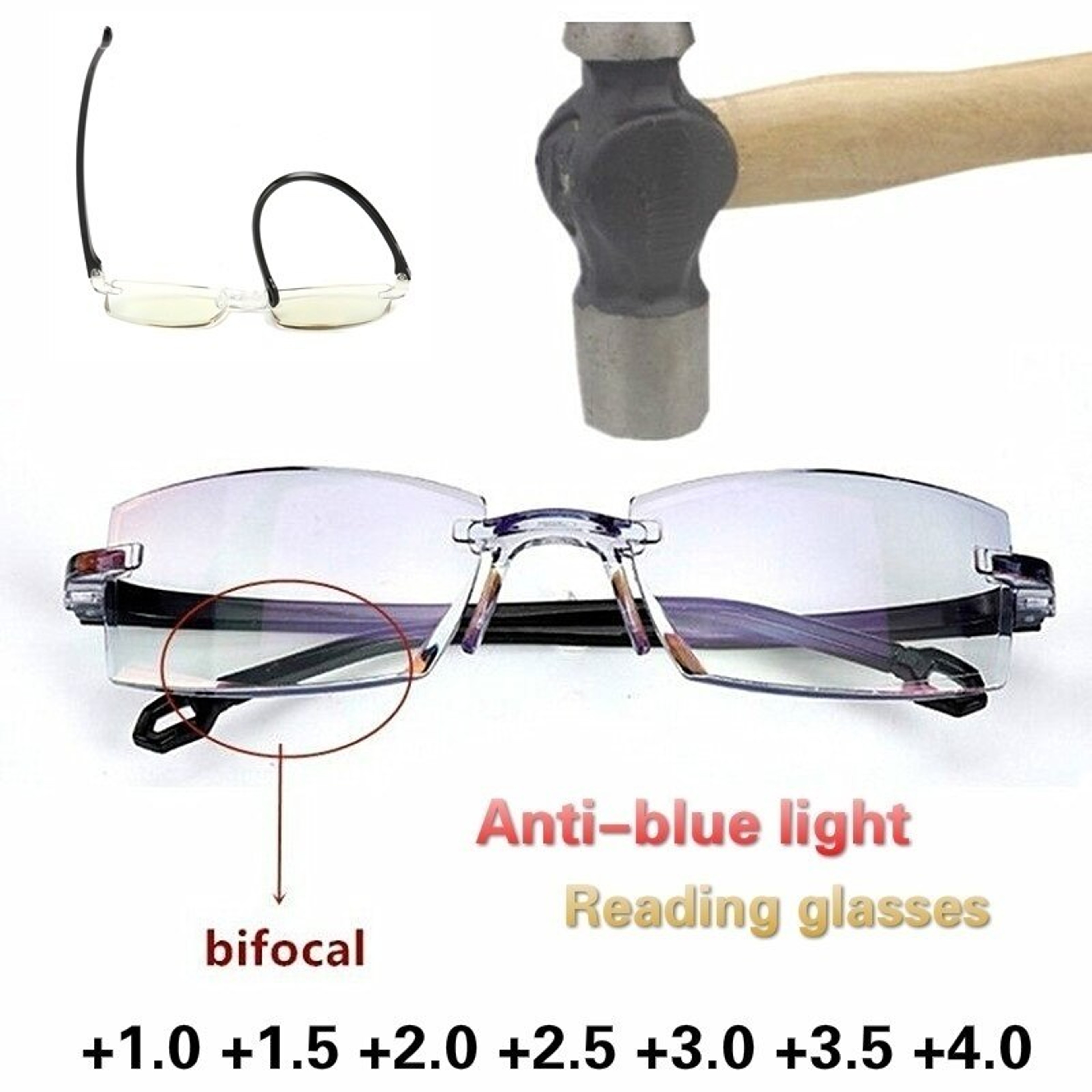 Rimless Bifocal Reading Glasses With Anti Blue Light Lenses 2 Piece Set 1