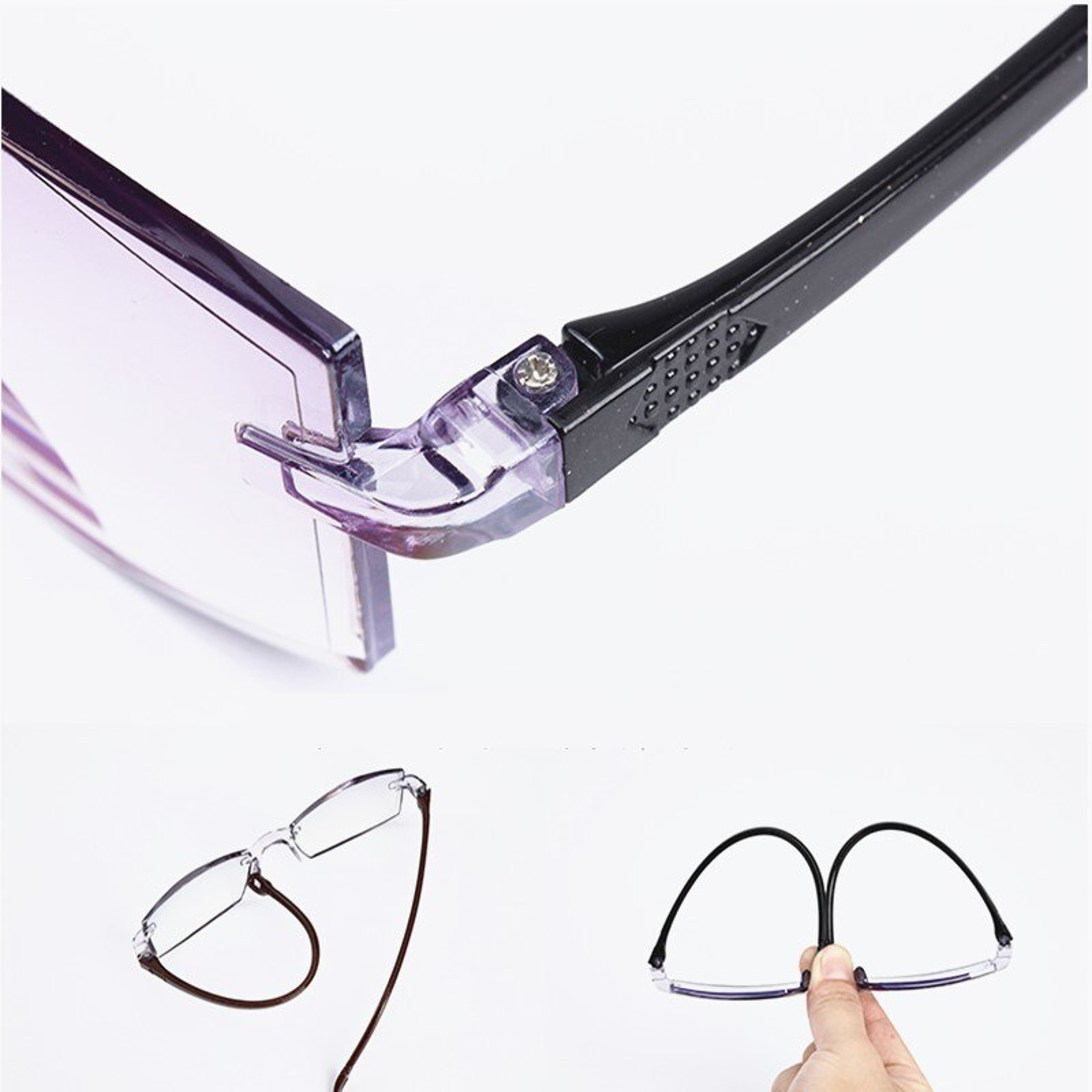 Rimless Bifocal Reading Glasses With Anti Blue Light Lenses 2 Piece Set 0