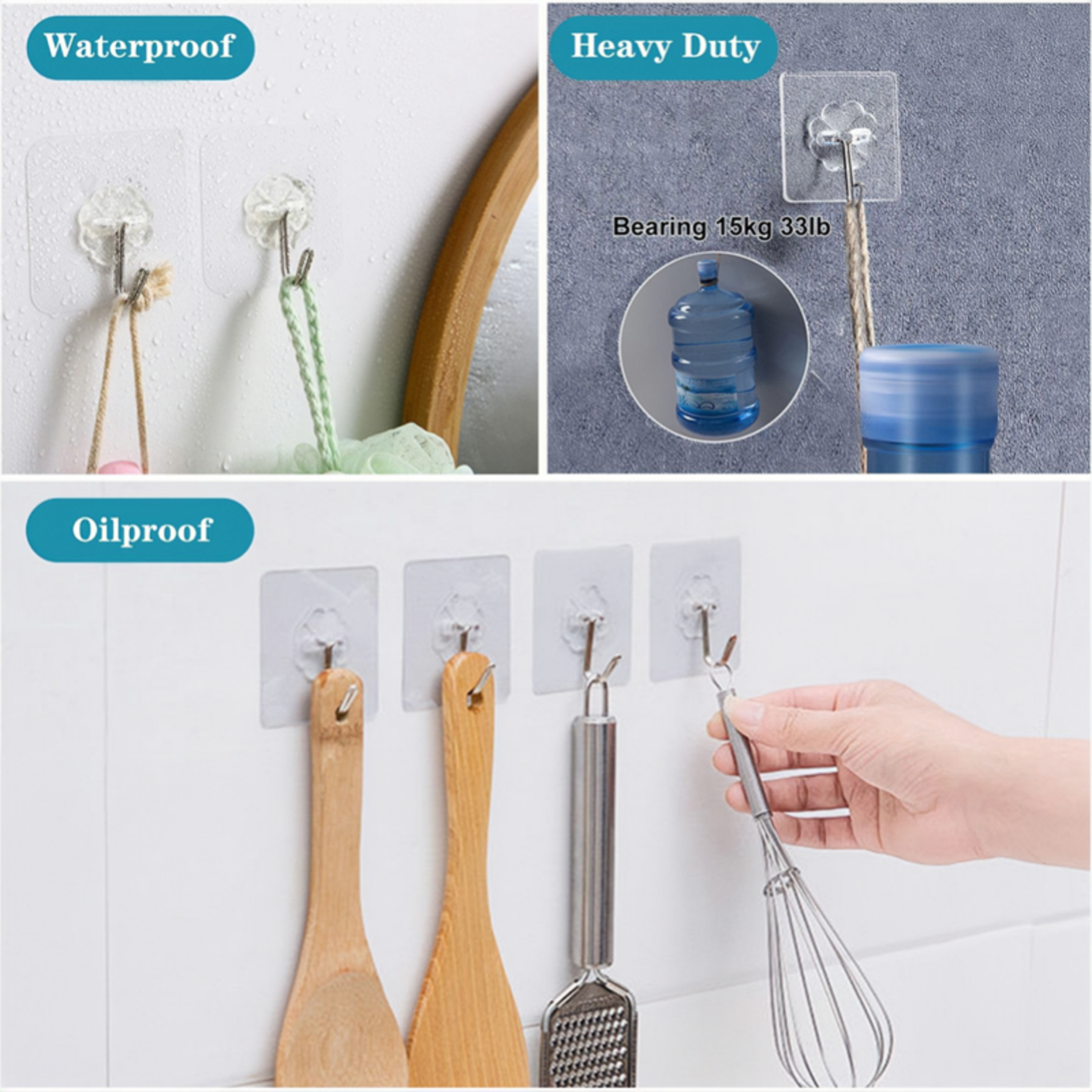 Strong Self Adhesive Transparent Wall Hooks With Stainless Steel Hook Core 4