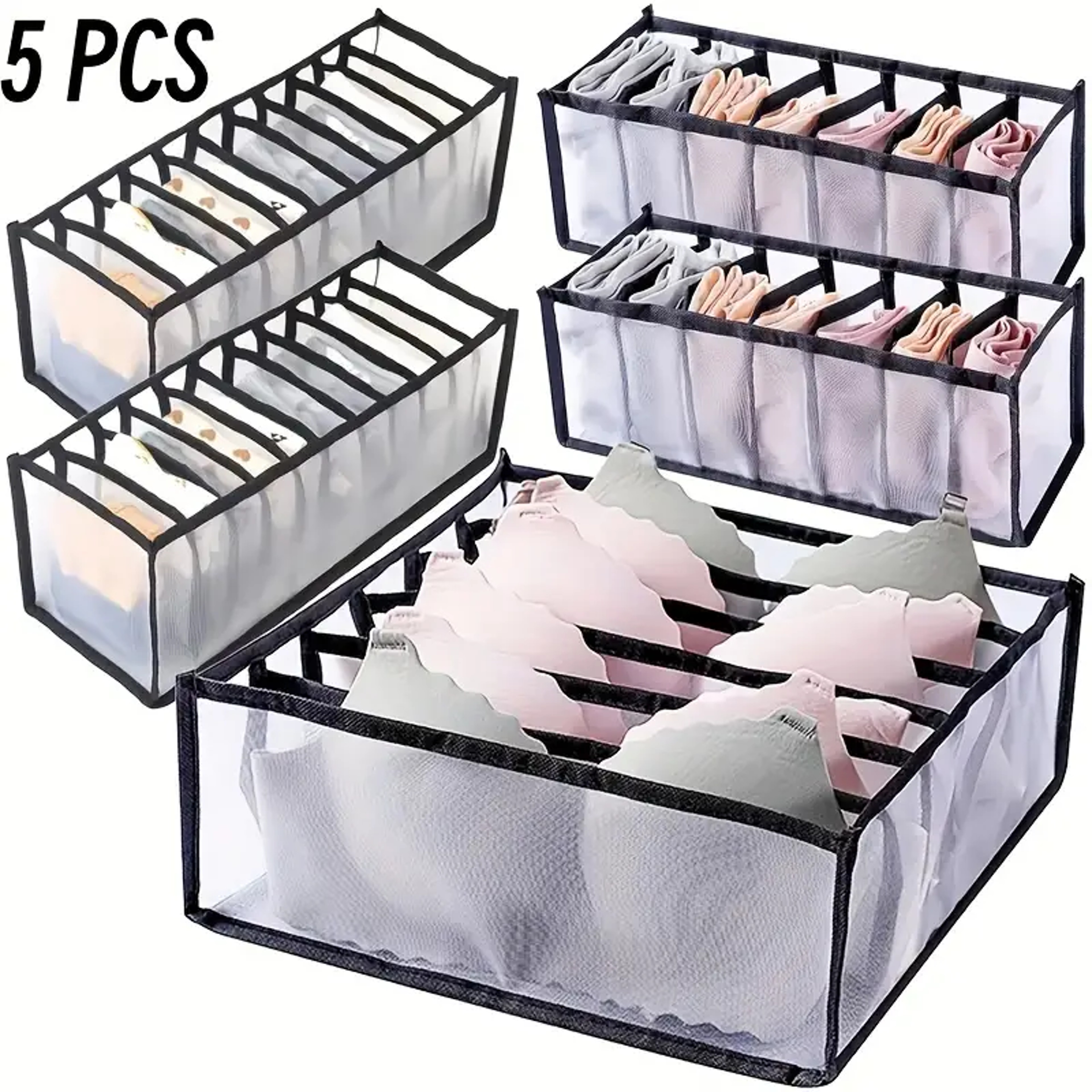 5 Pack Foldable Nylon Drawer Organizer Boxes for Socks and Underwear – view 9