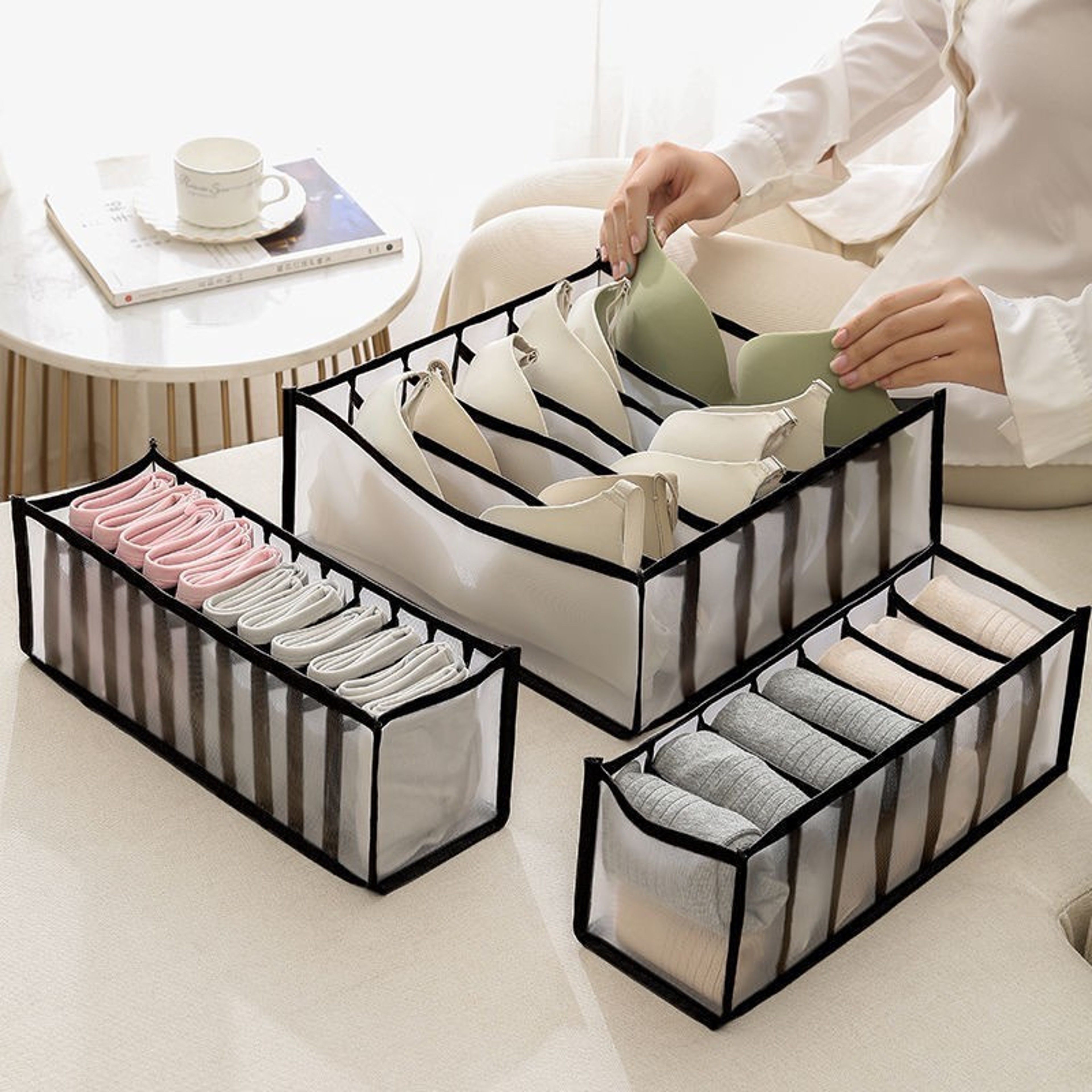 Foldable Mesh Underwear Drawer Organizer for Bras Socks and Closet Storage – view 3