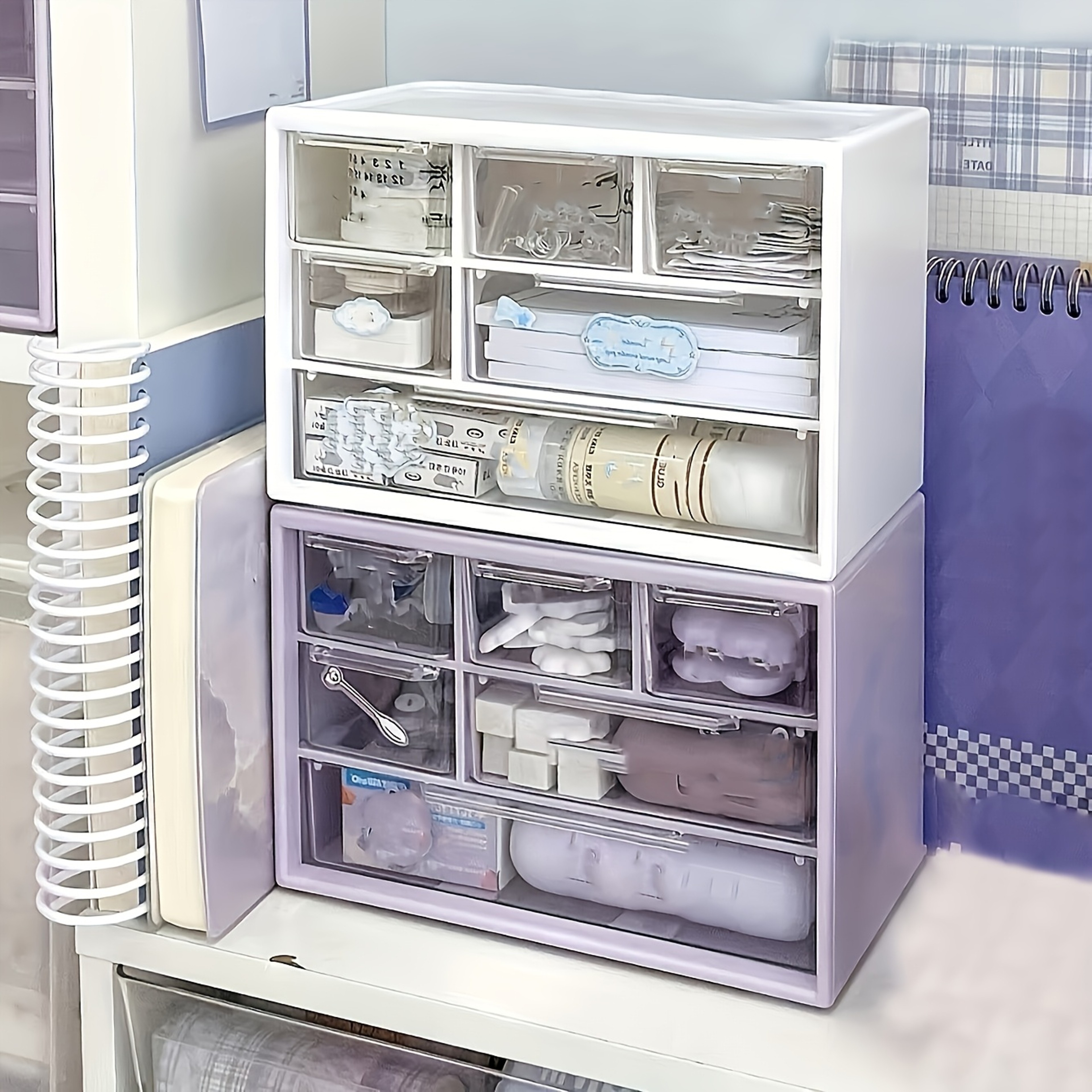 Large Capacity Plastic Desktop Organizer with Drawer for Office Supplies and Dorm Storage – view 5