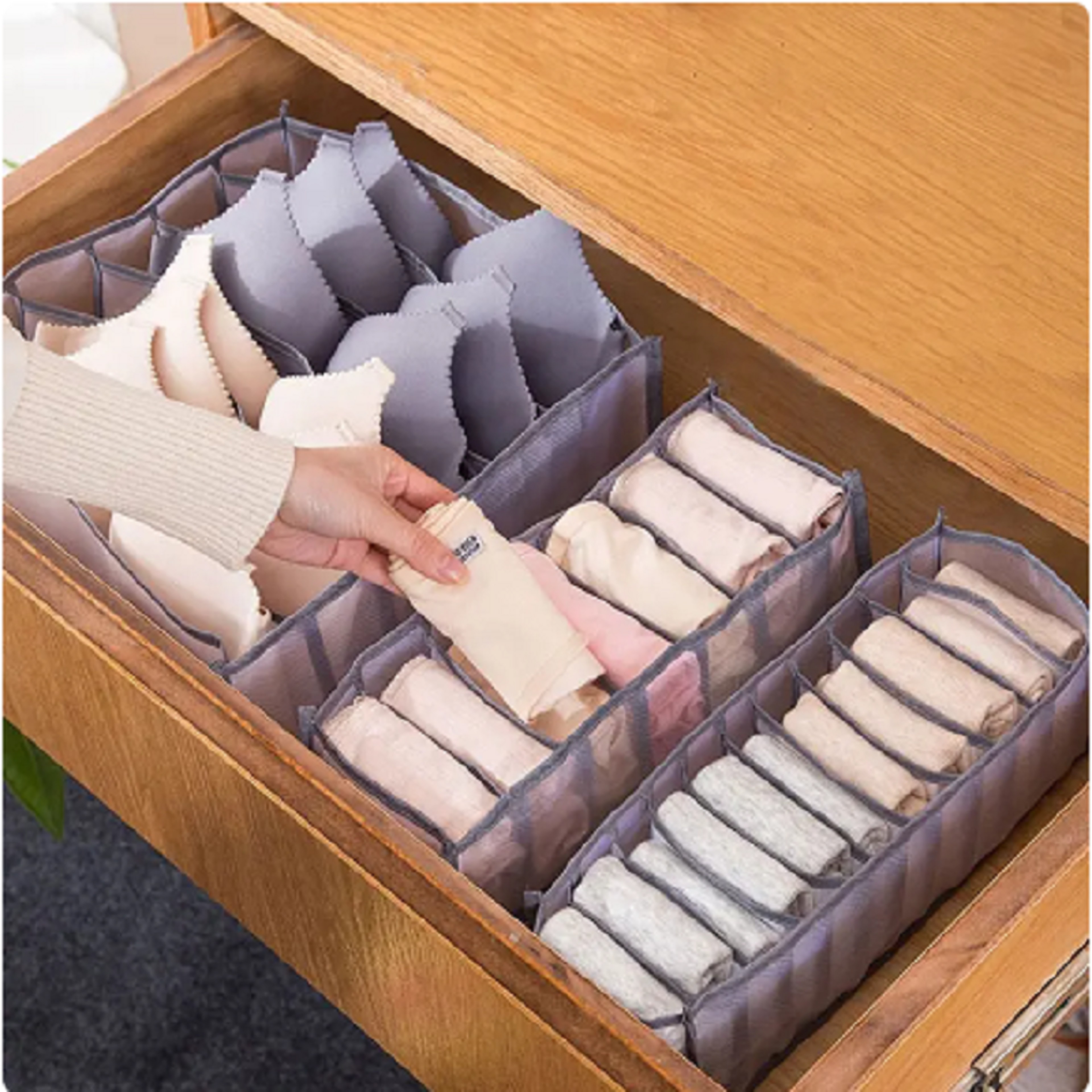 11 Compartment Collapsible Underwear Organizer With Breathable Nylon Mesh 1