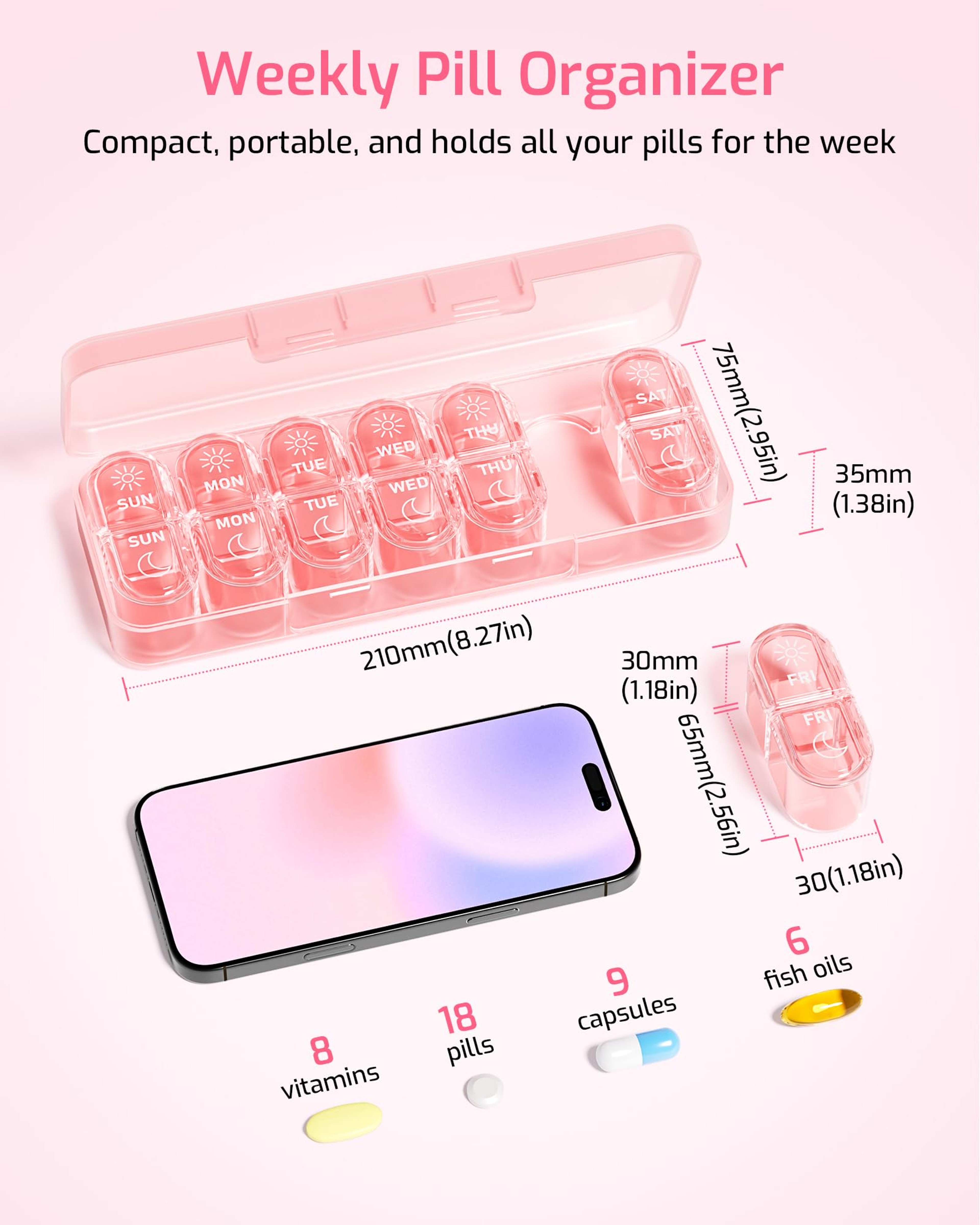 7 Day AM PM Pill Organizer With Large Compartments And Secure Latch 2