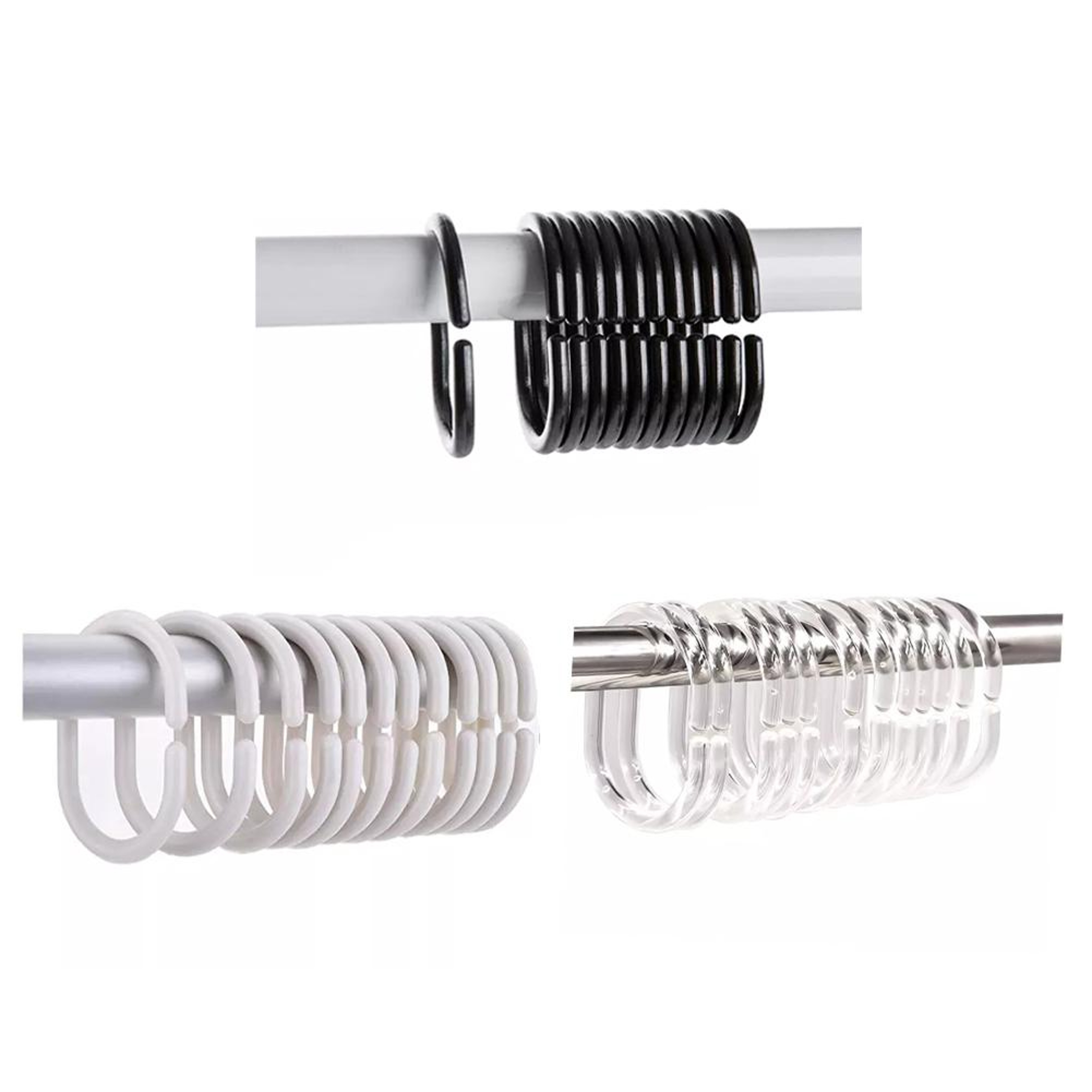 12 Piece Plastic C Type Shower Curtain Hooks Smooth Glide Replacement Set 2