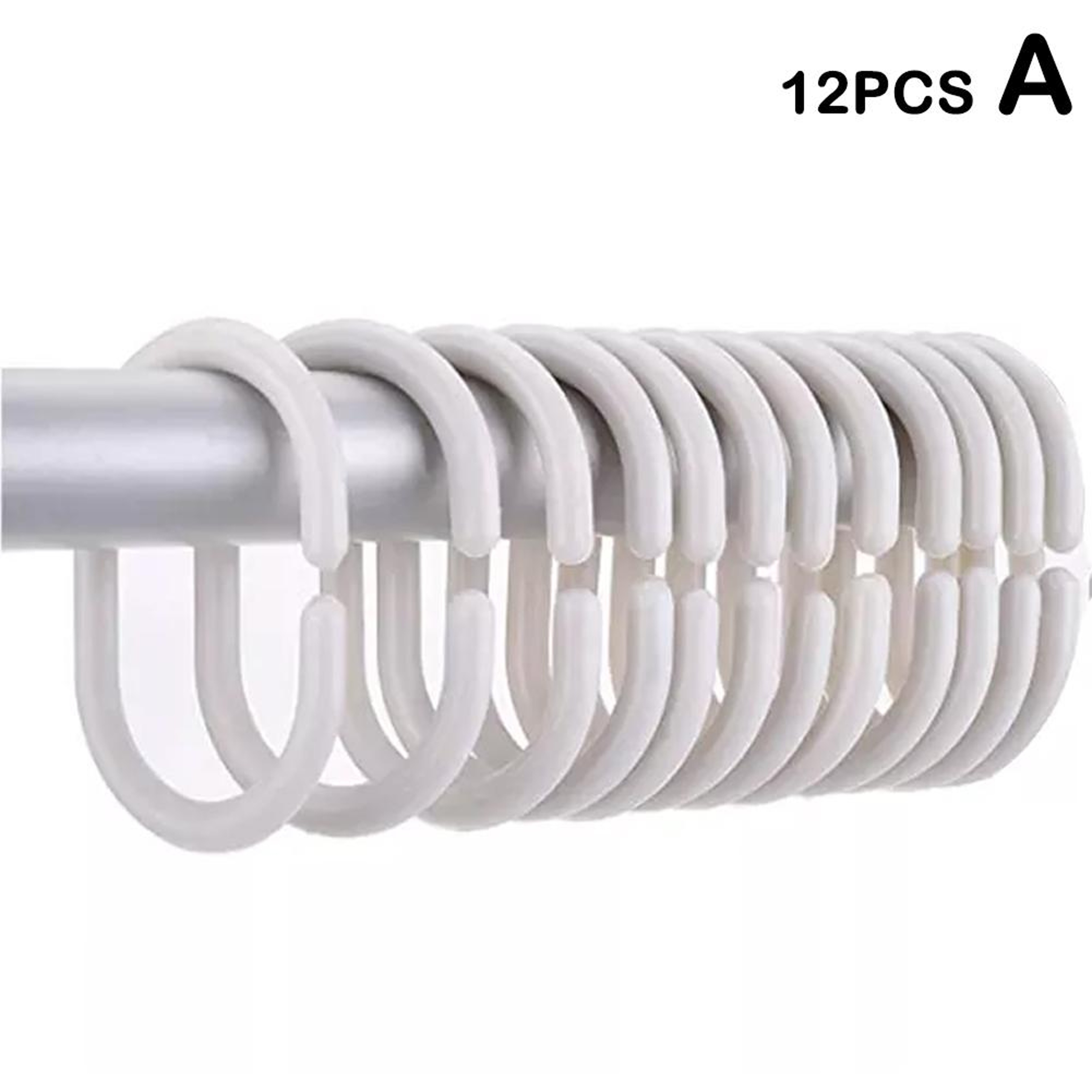 12 Piece Plastic C Type Shower Curtain Hooks Smooth Glide Replacement Set 7