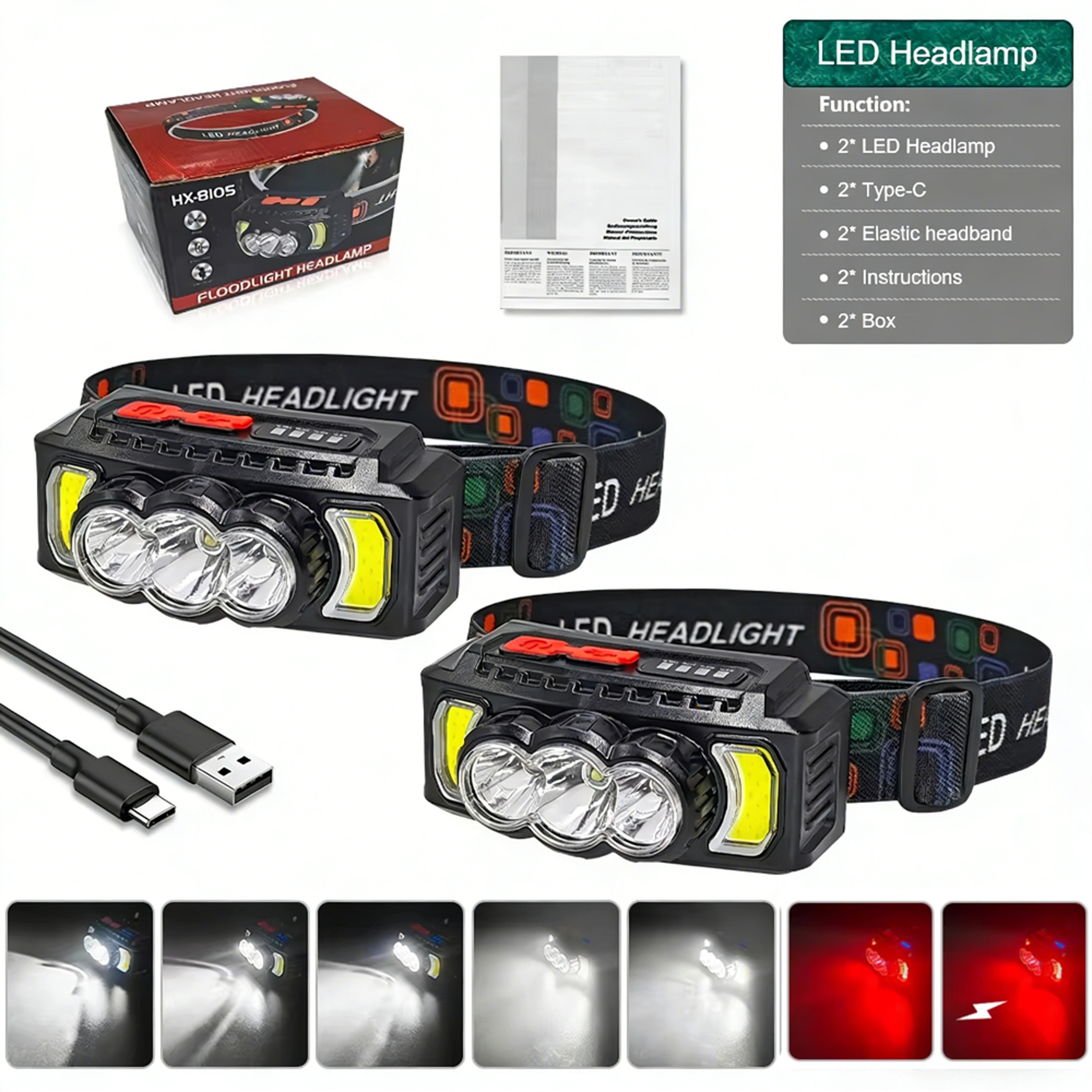 Rechargeable LED Headlamp With Motion Sensor 7 Lighting Modes And 180 Degree Adjustable Beam 11