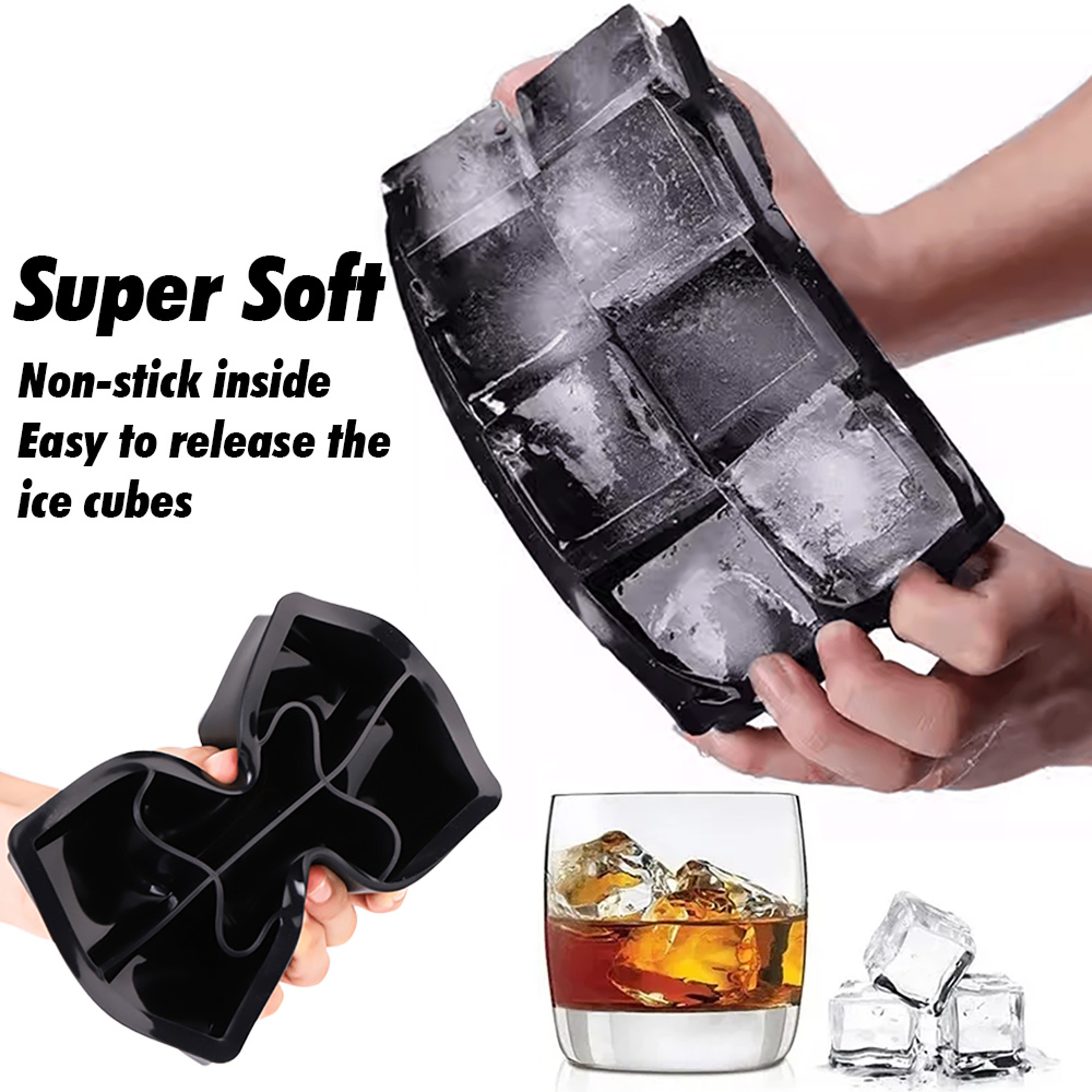 8 Grid Large Square Silicone Ice Cube Tray With Lid 3
