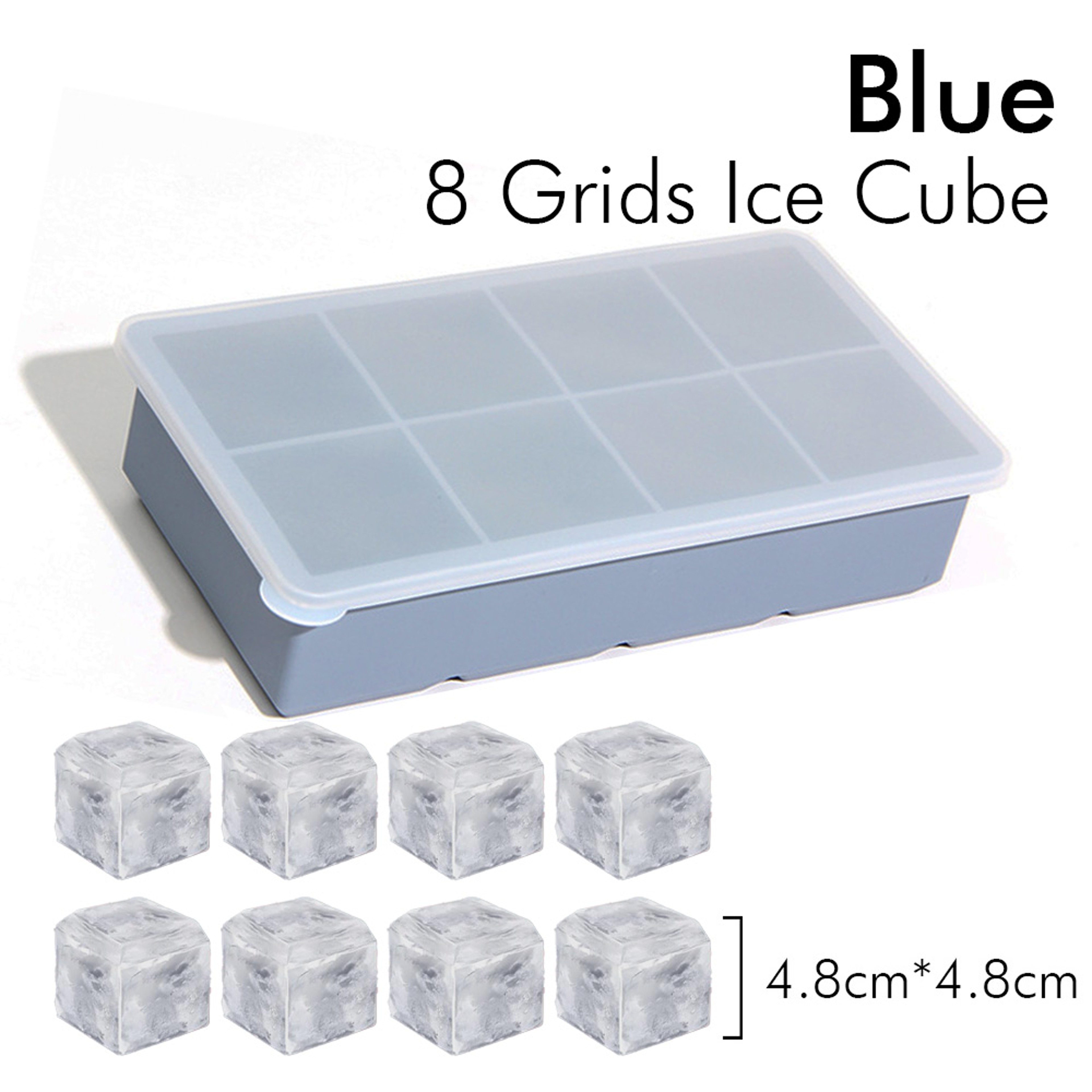 8 Grid Large Square Silicone Ice Cube Tray With Lid 7