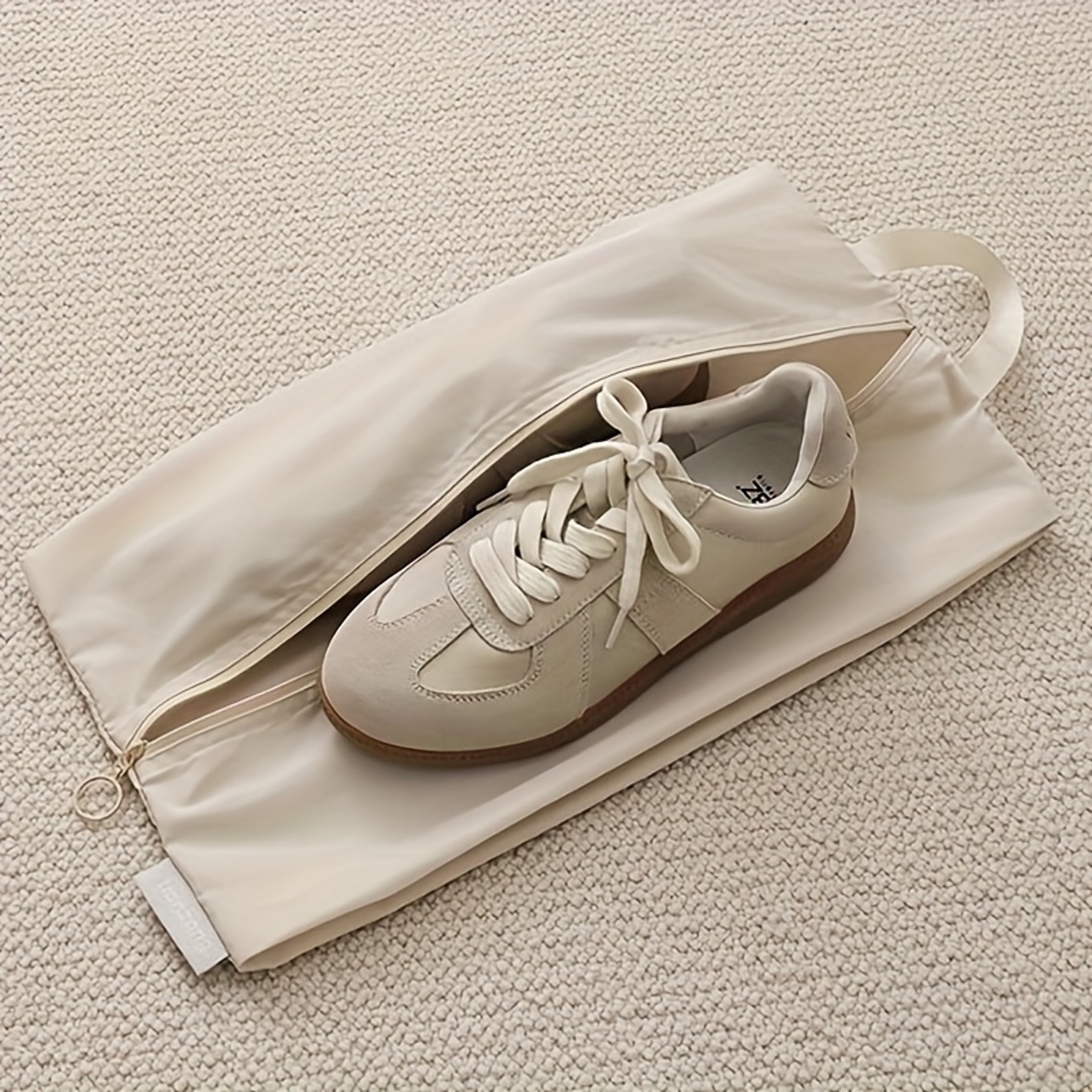 Beige Drawstring Shoe Bag Reusable Fabric Travel Storage Pouch 4