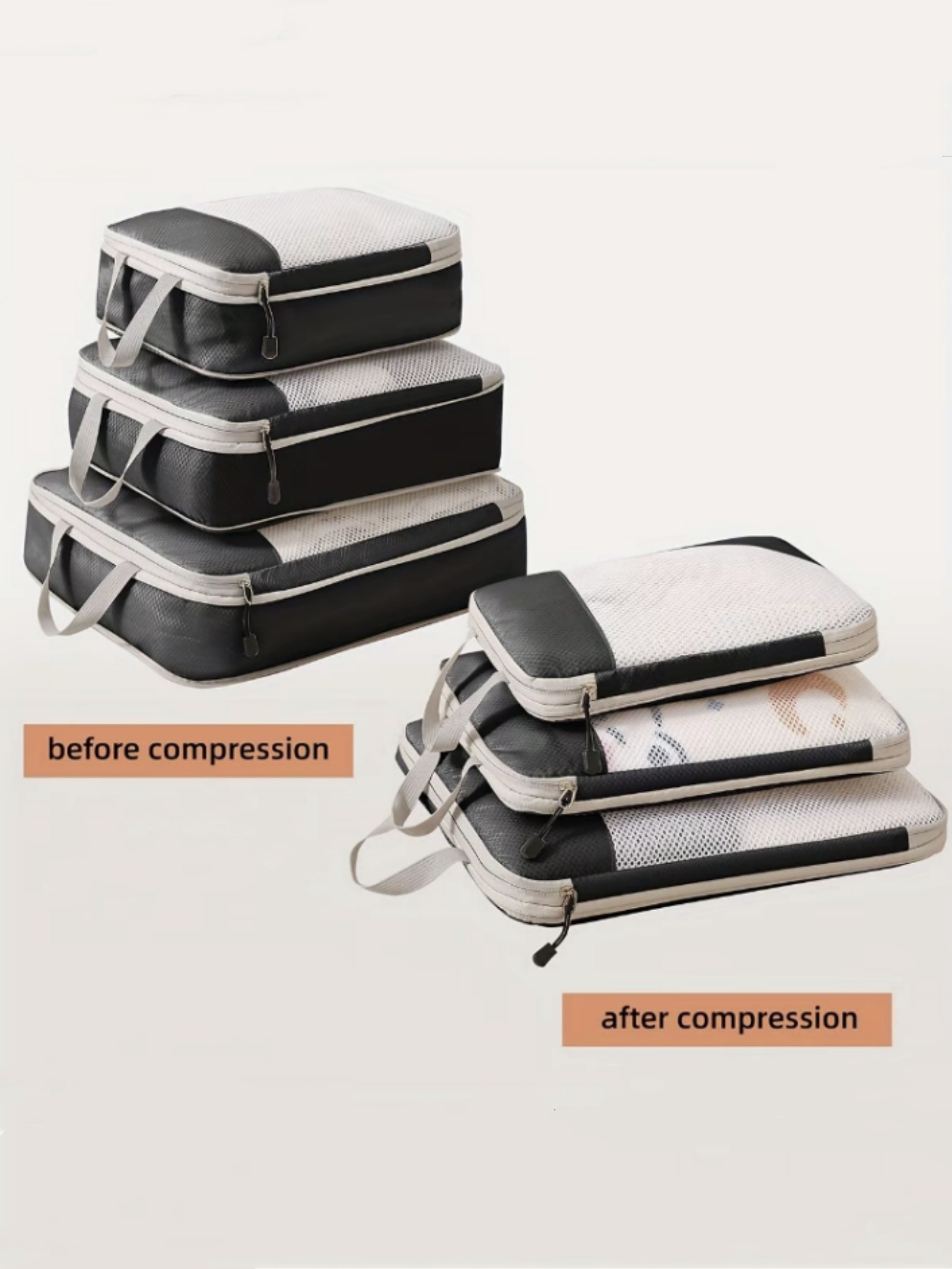 3 Piece Compressible Packing Cubes Expandable Waterproof Polyester Travel Organizers 6