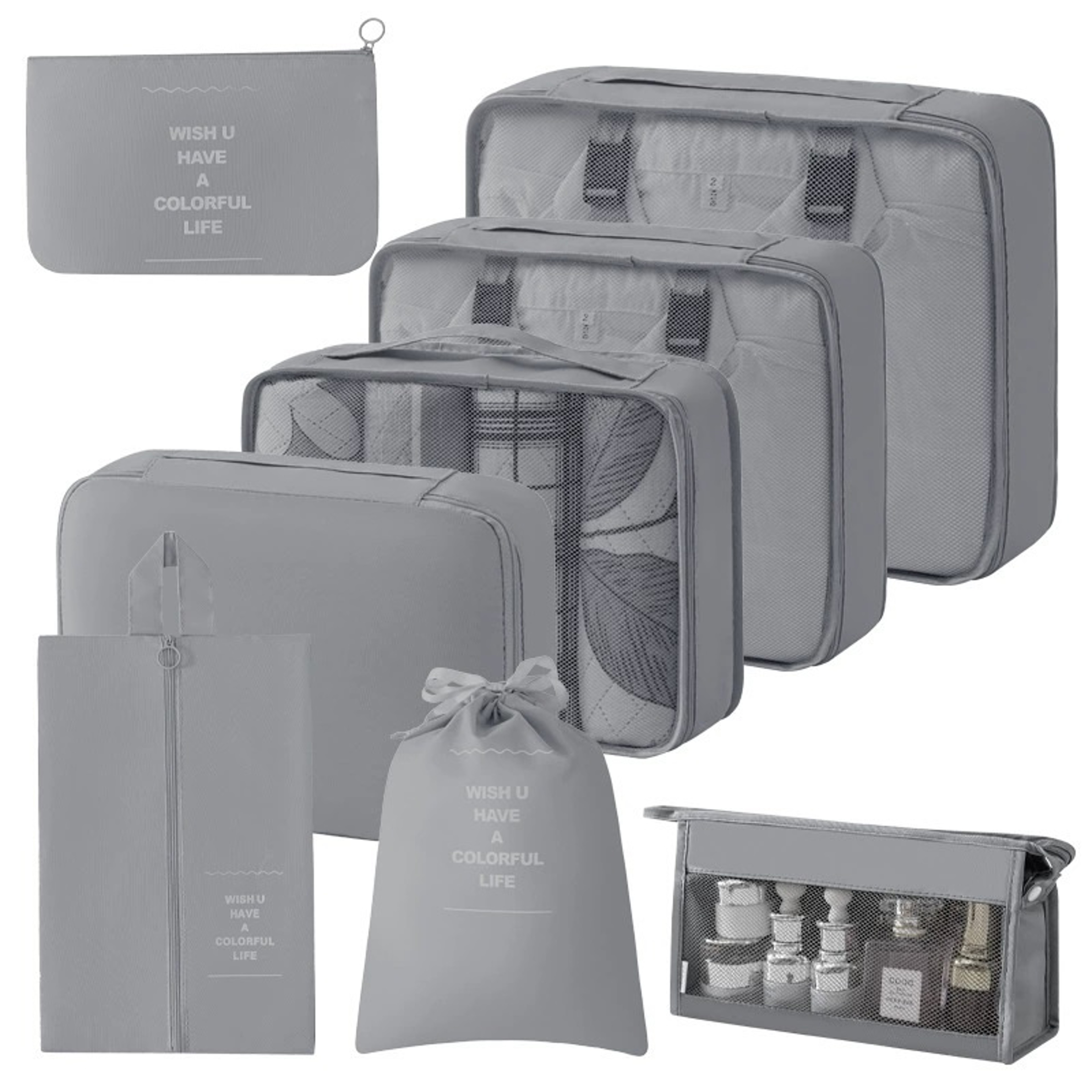 Travel Packing Cube Set Foldable Polyester Storage Bags For Clothes Toiletries And Shoes 8