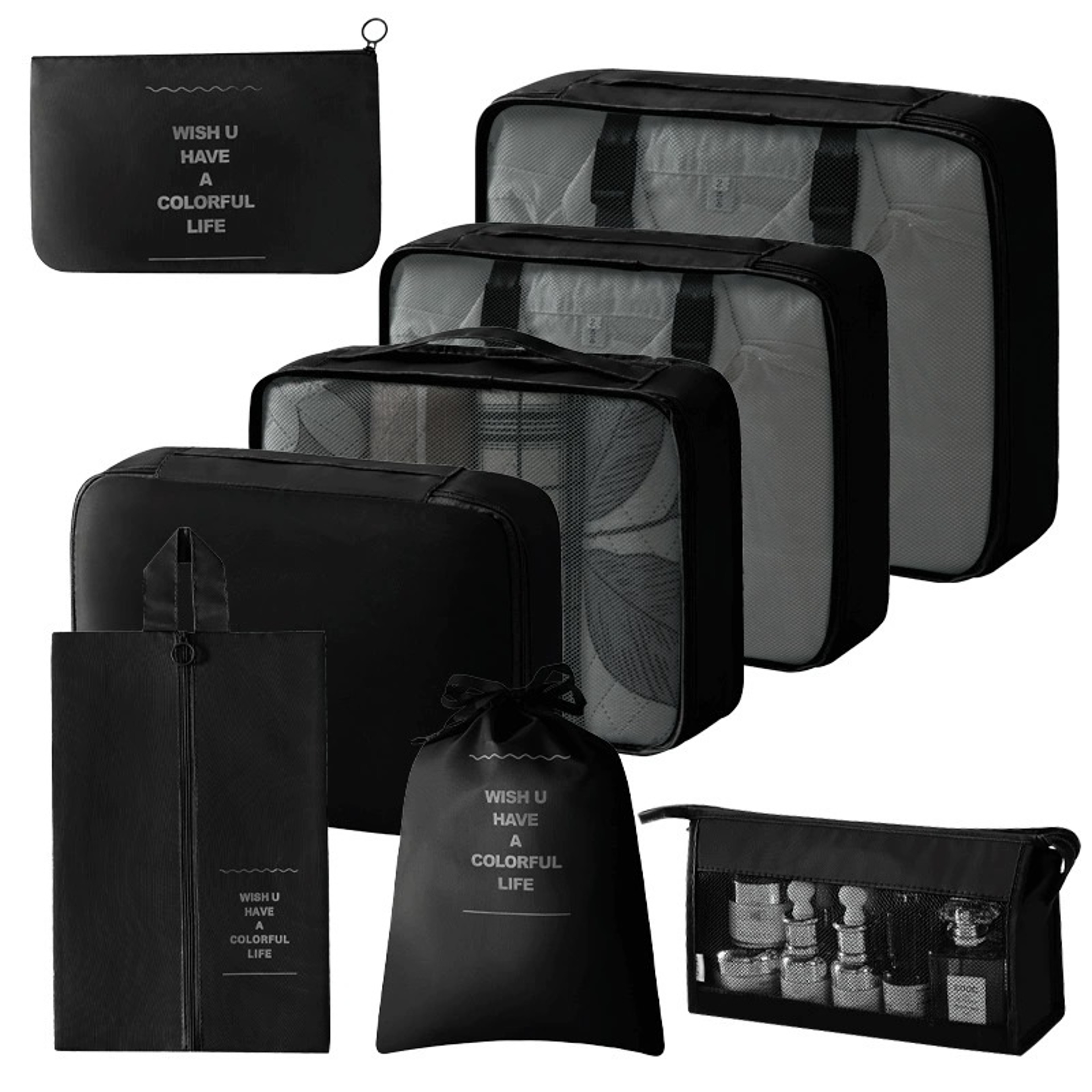 Travel Packing Cube Set Foldable Polyester Storage Bags For Clothes Toiletries And Shoes 9