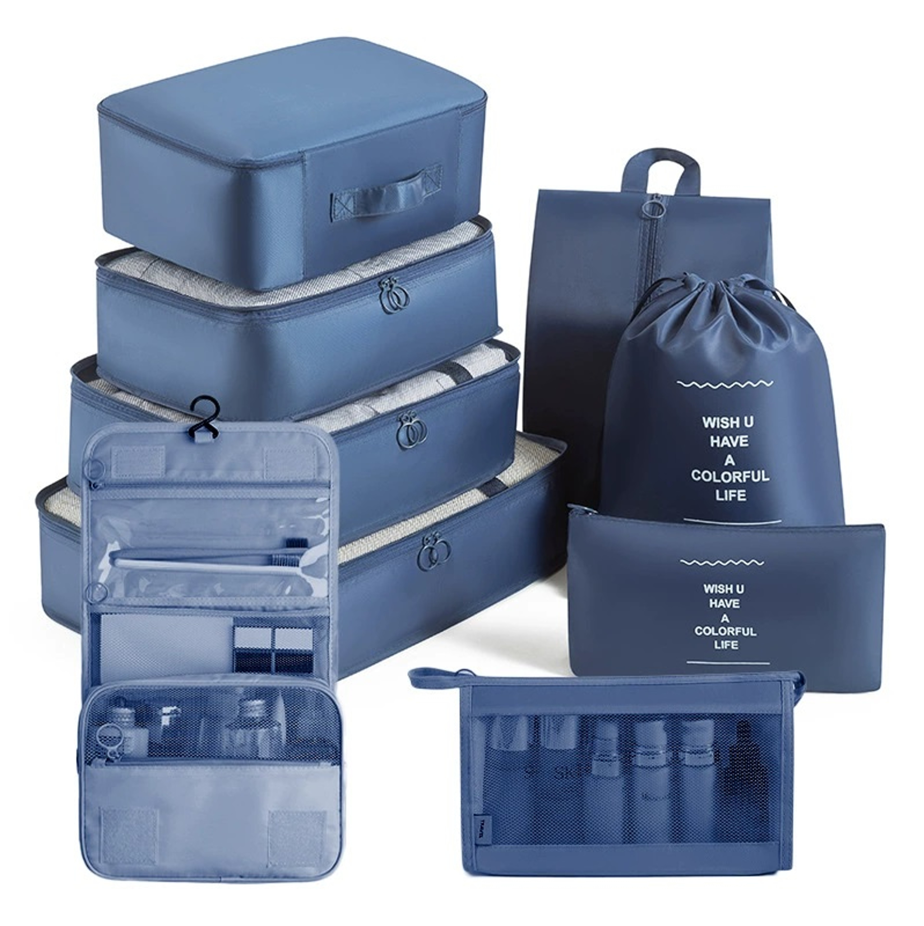 Travel Packing Cube Set Foldable Polyester Storage Bags For Clothes Toiletries And Shoes 16