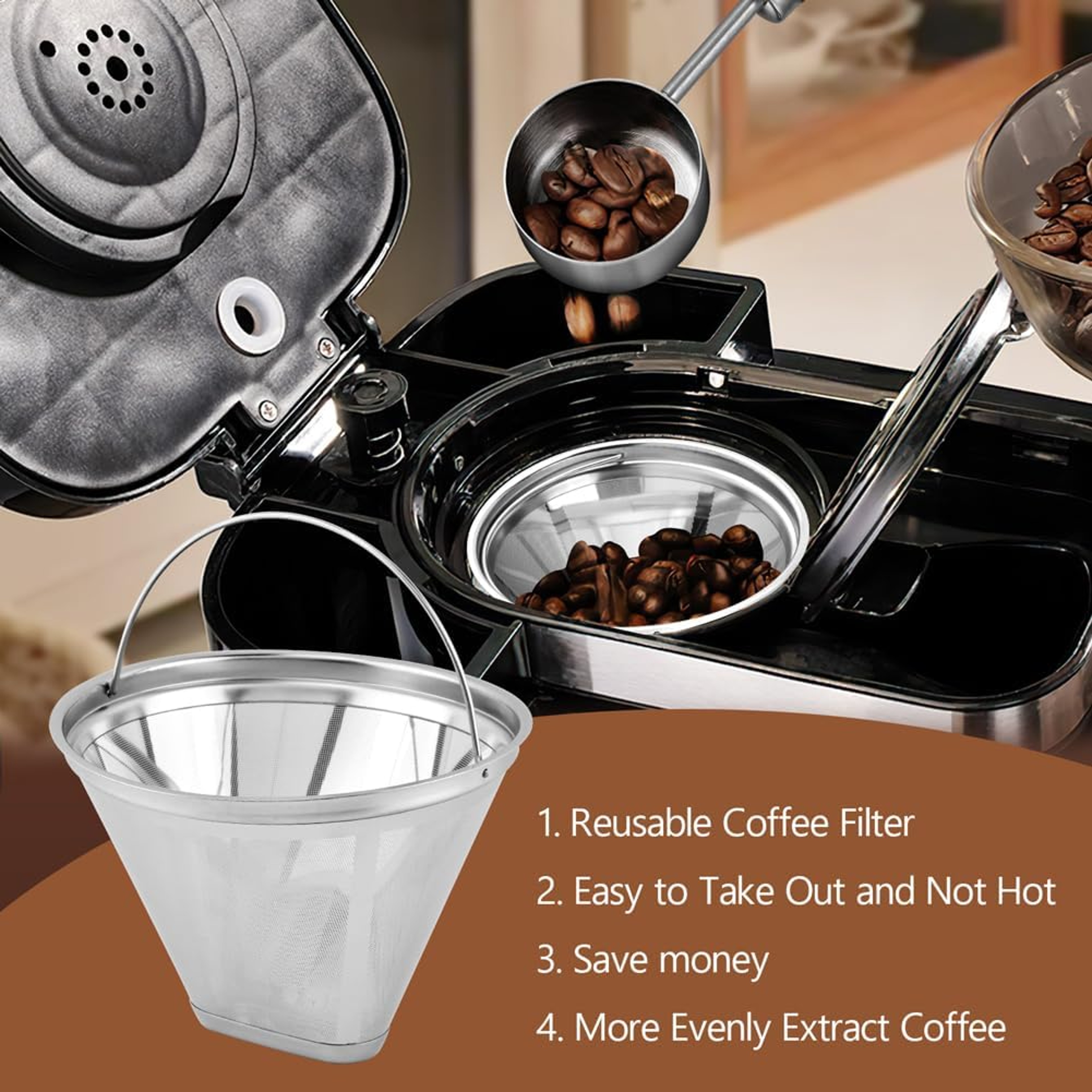 Reusable 304 Stainless Steel Cone Coffee Filter Permanent Replacement Filter 3