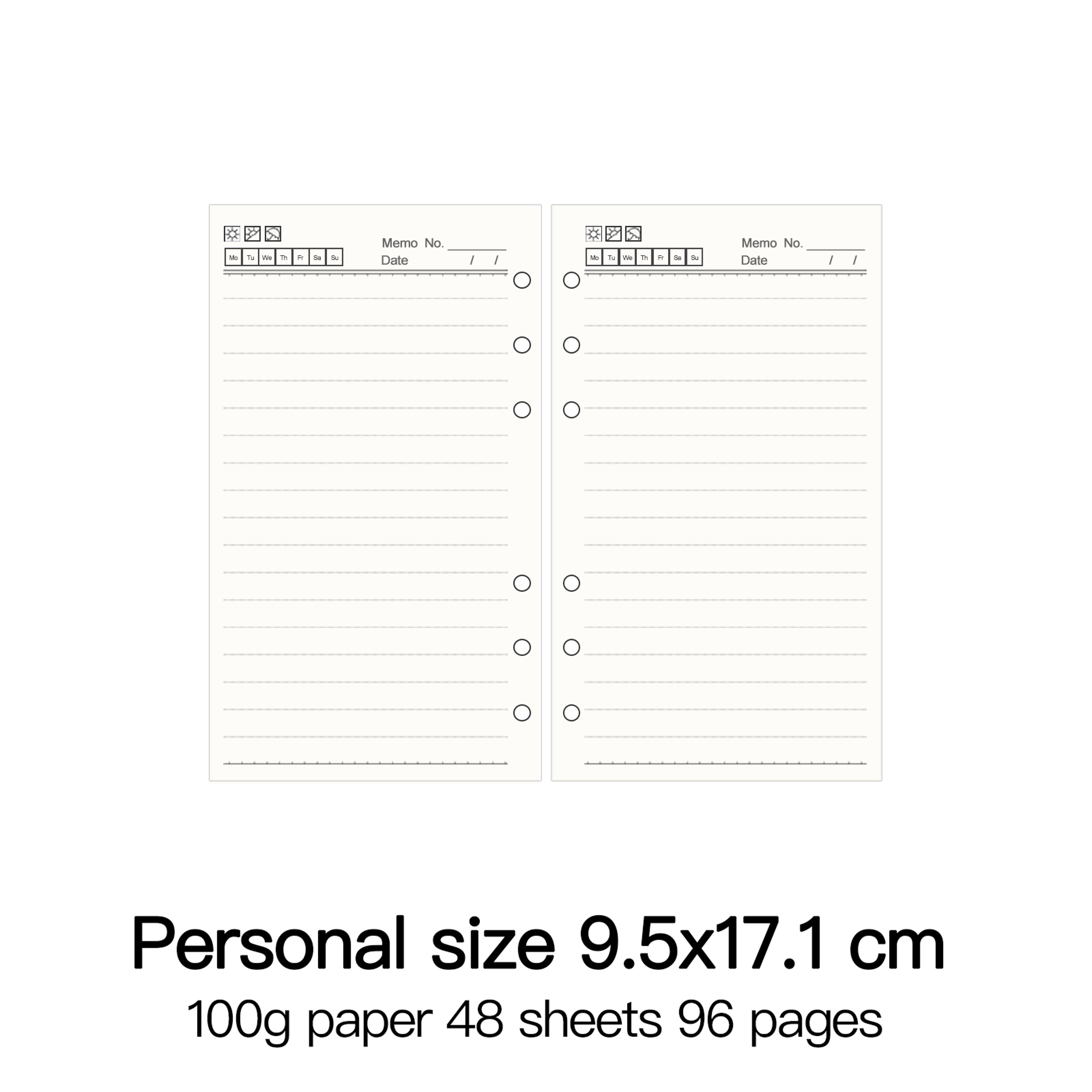 Ring Binder Notebook Refill Paper 100g 48 Sheets A5 A6 A7 A8 Personal PW 25
