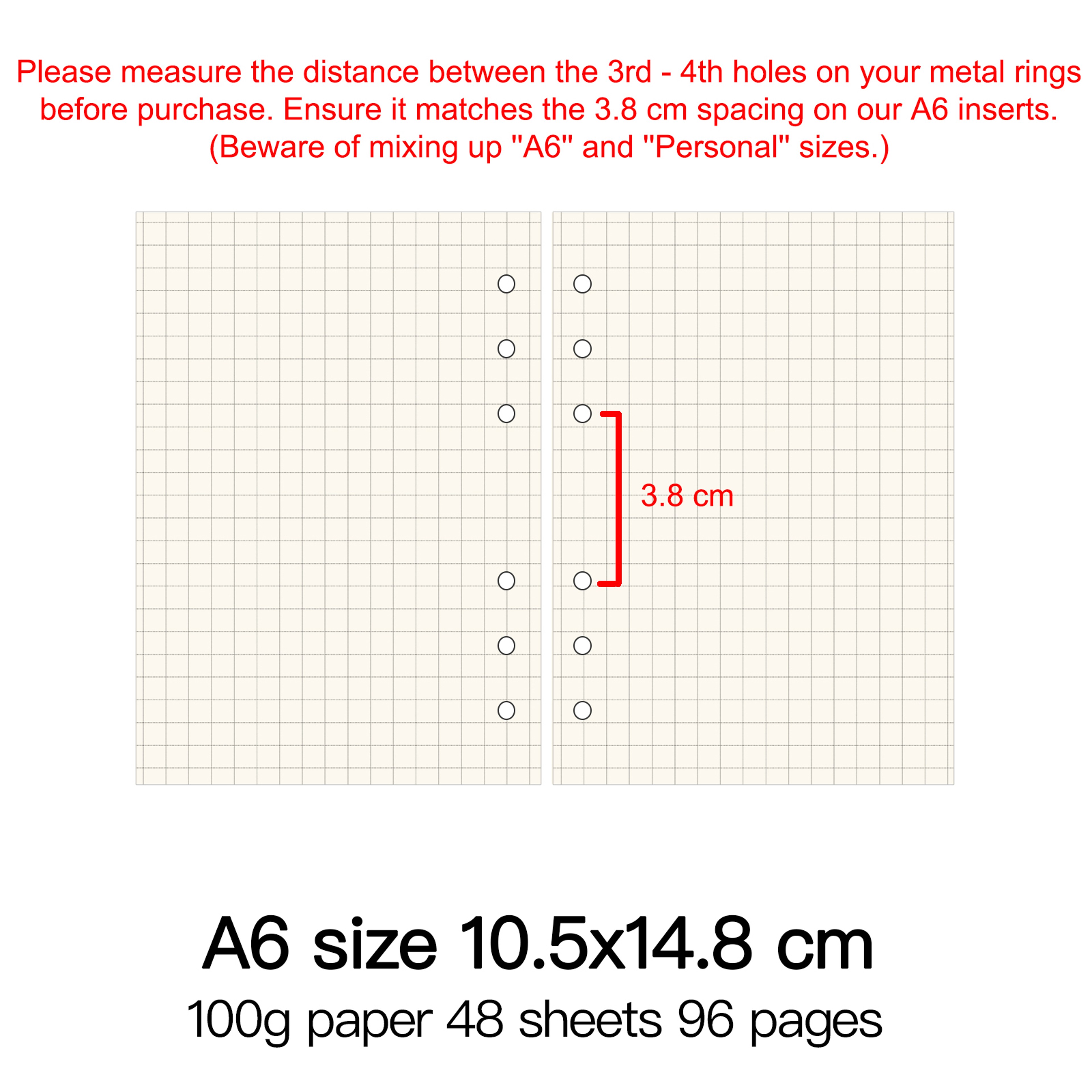 Ring Binder Notebook Refill Paper 100g 48 Sheets A5 A6 A7 A8 Personal PW 27