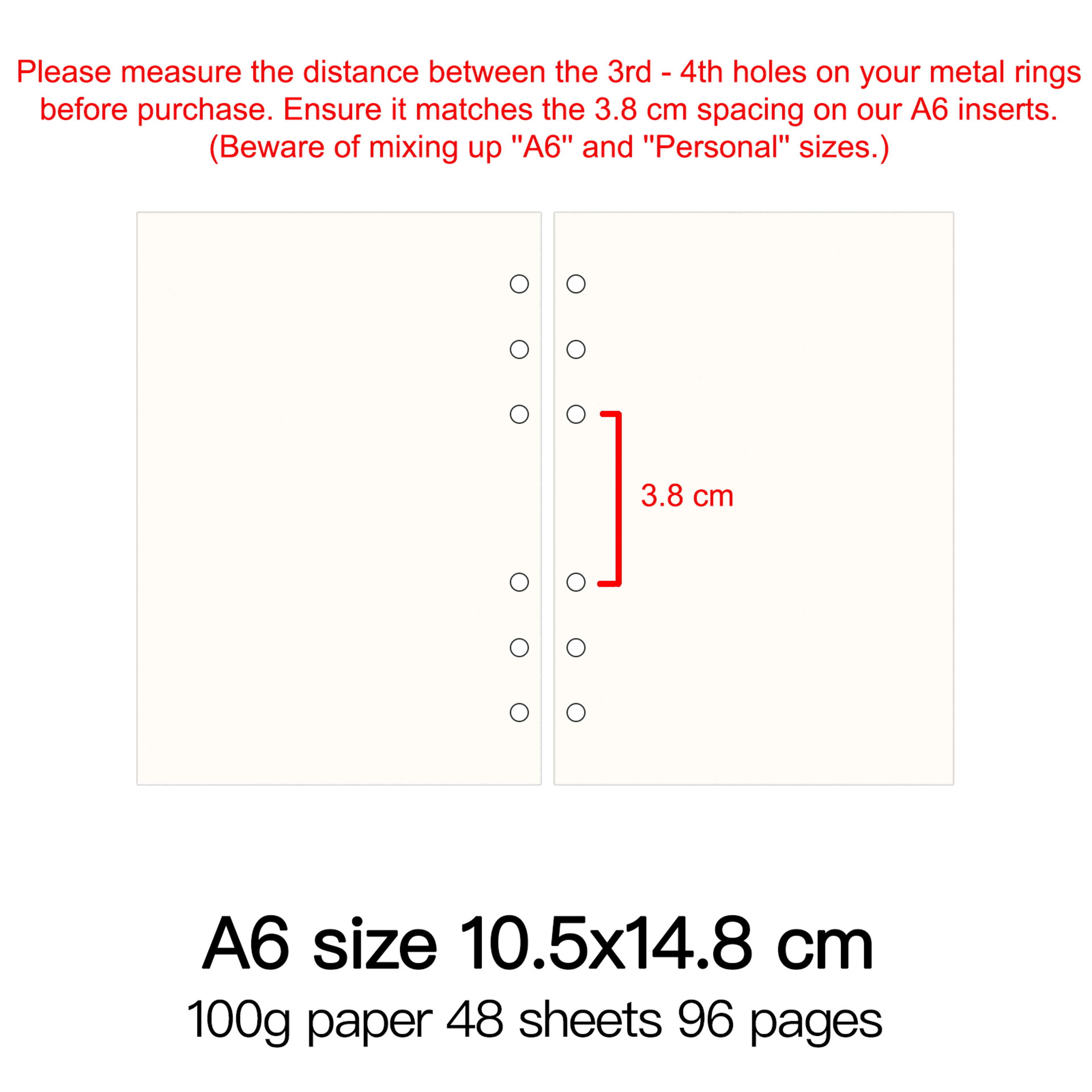 Ring Binder Notebook Refill Paper 100g 48 Sheets A5 A6 A7 A8 Personal PW 29