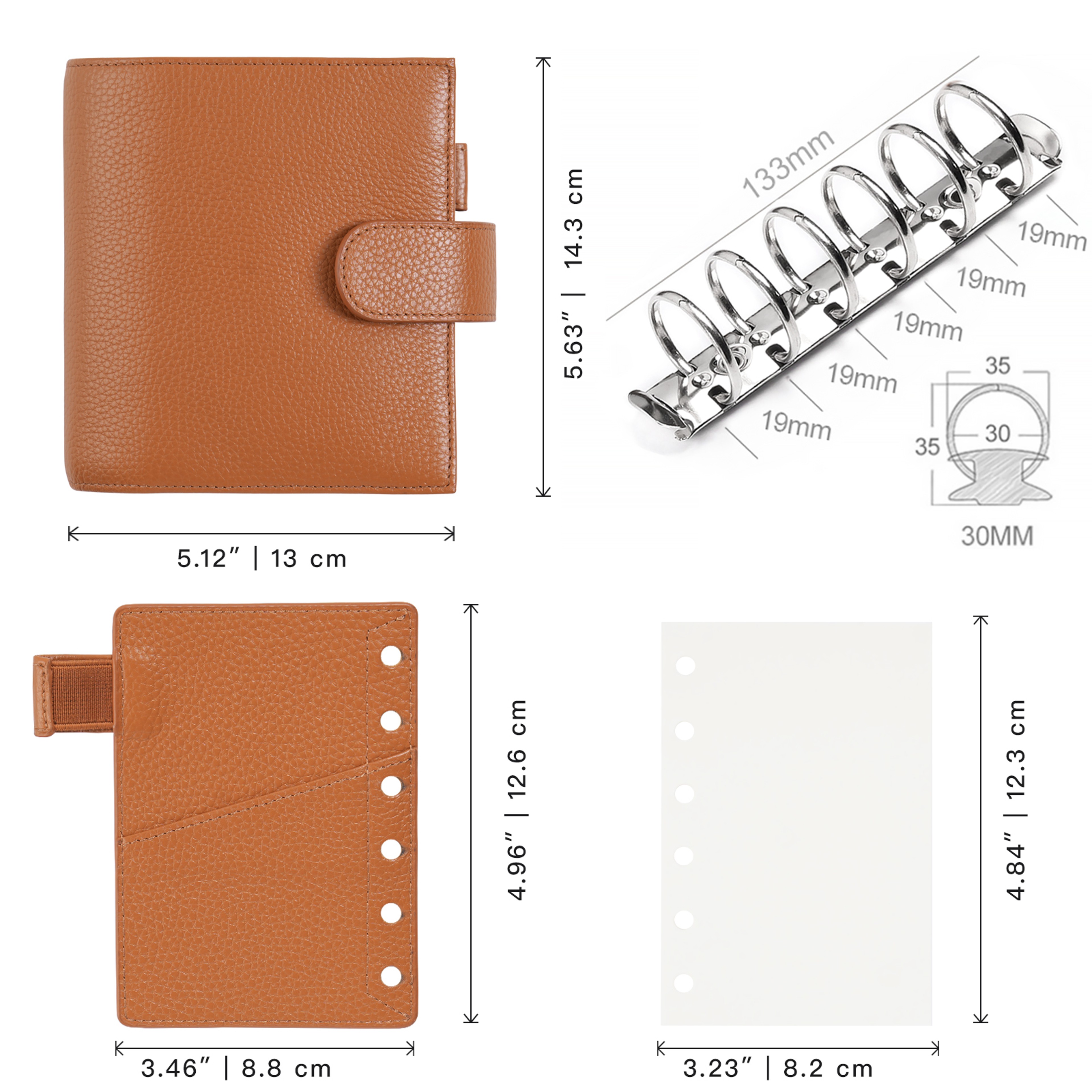 Pocket A7 Leather Ring Planner With 30mm Binder And Blank Paper 2