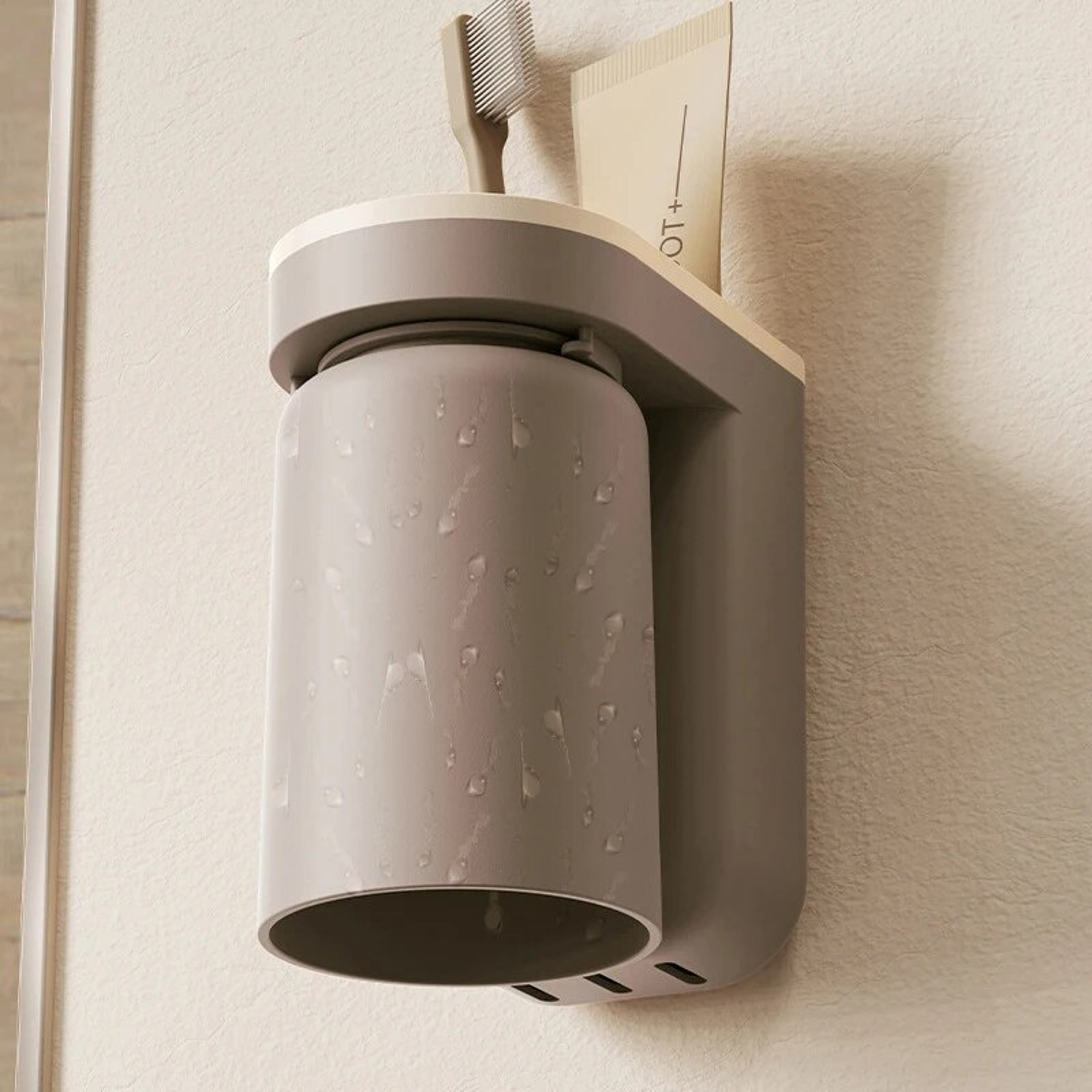 Wall Mounted Toothbrush Holder ABS Bathroom Organizer With Mouthwash Cup Storage For Couples 5