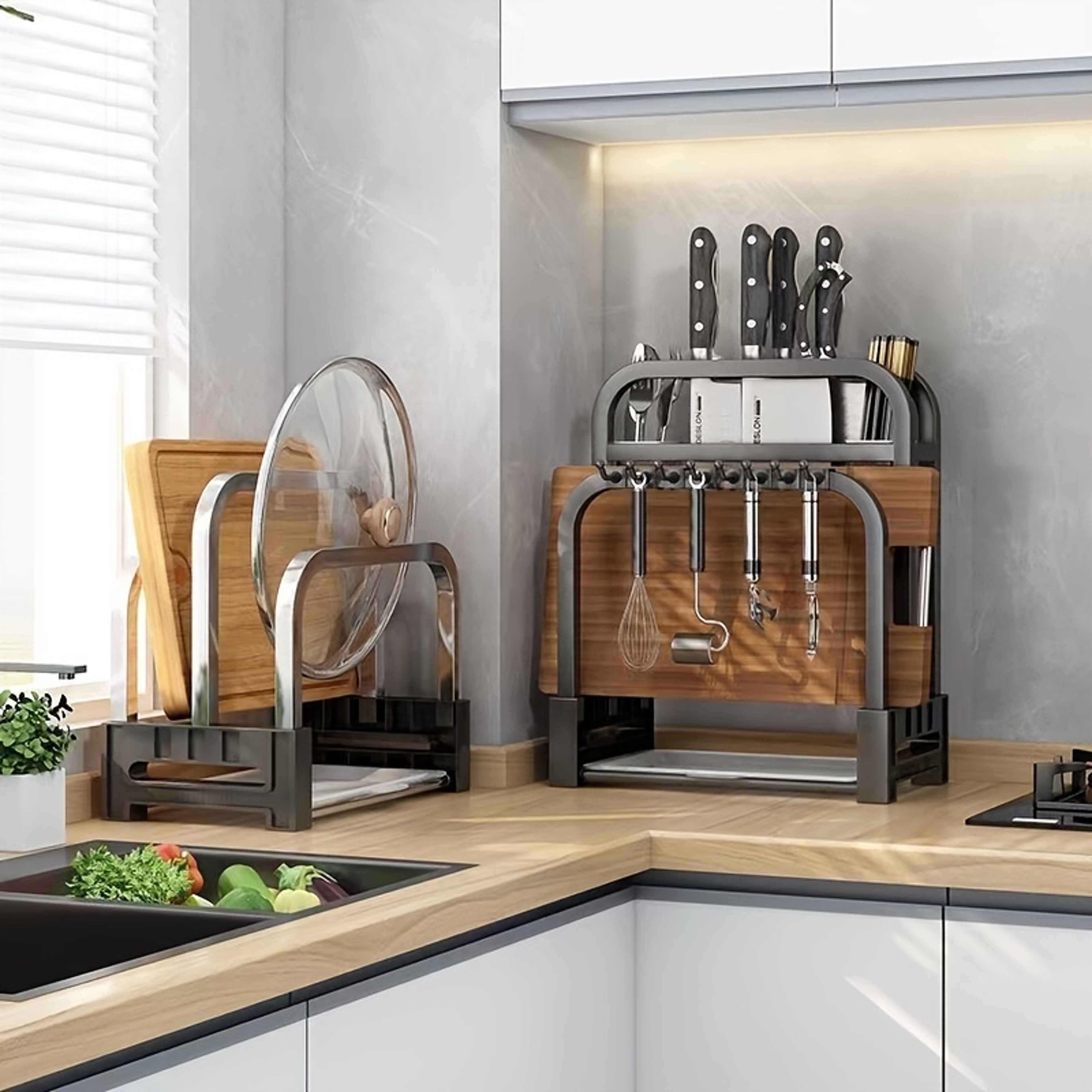 Stainless Steel Knife Holder And Cutting Board Storage Rack For Kitchen Countertop Organization 1