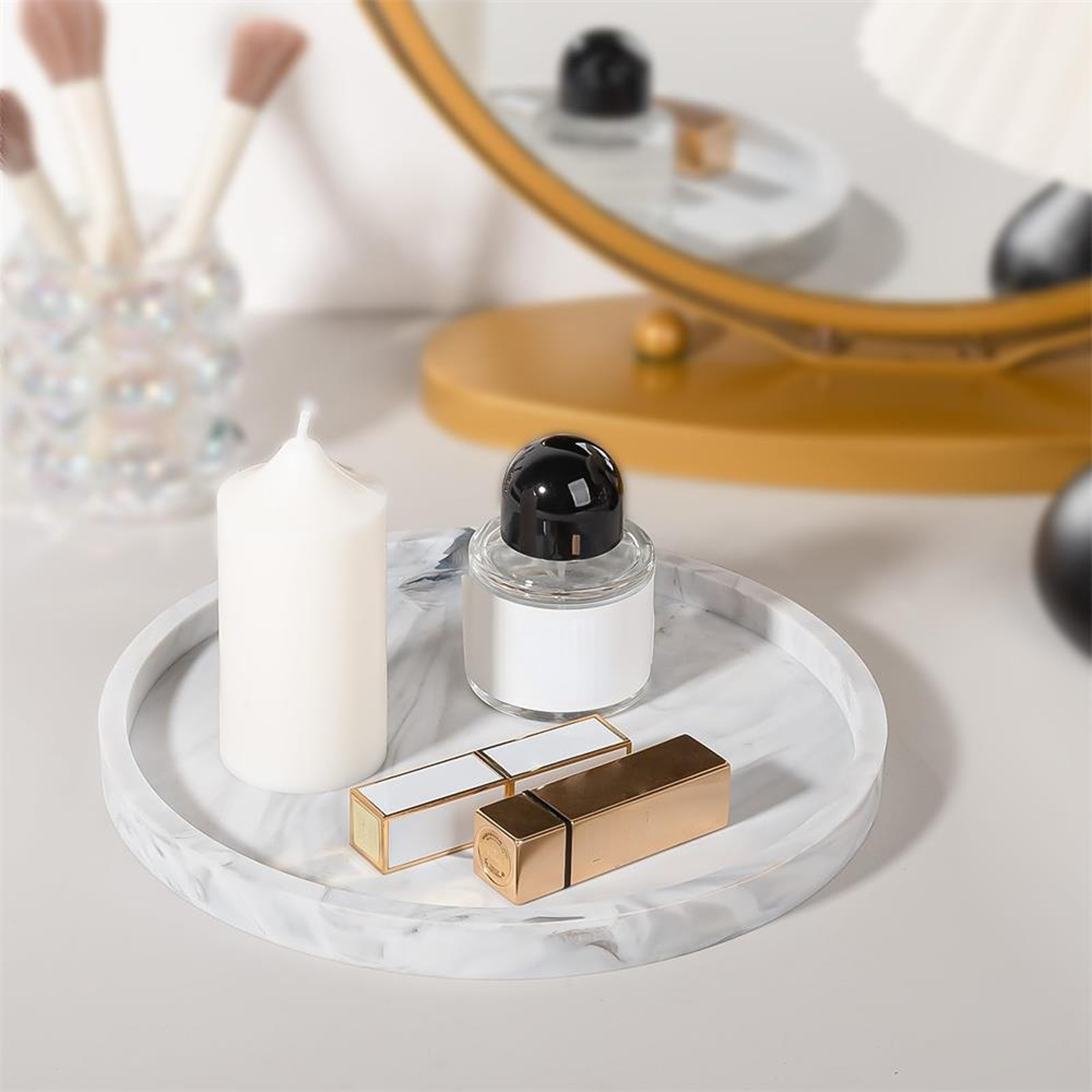 Round Decorative Vanity Tray Plastic Bathroom Countertop Organizer For Candles And Perfumes 5