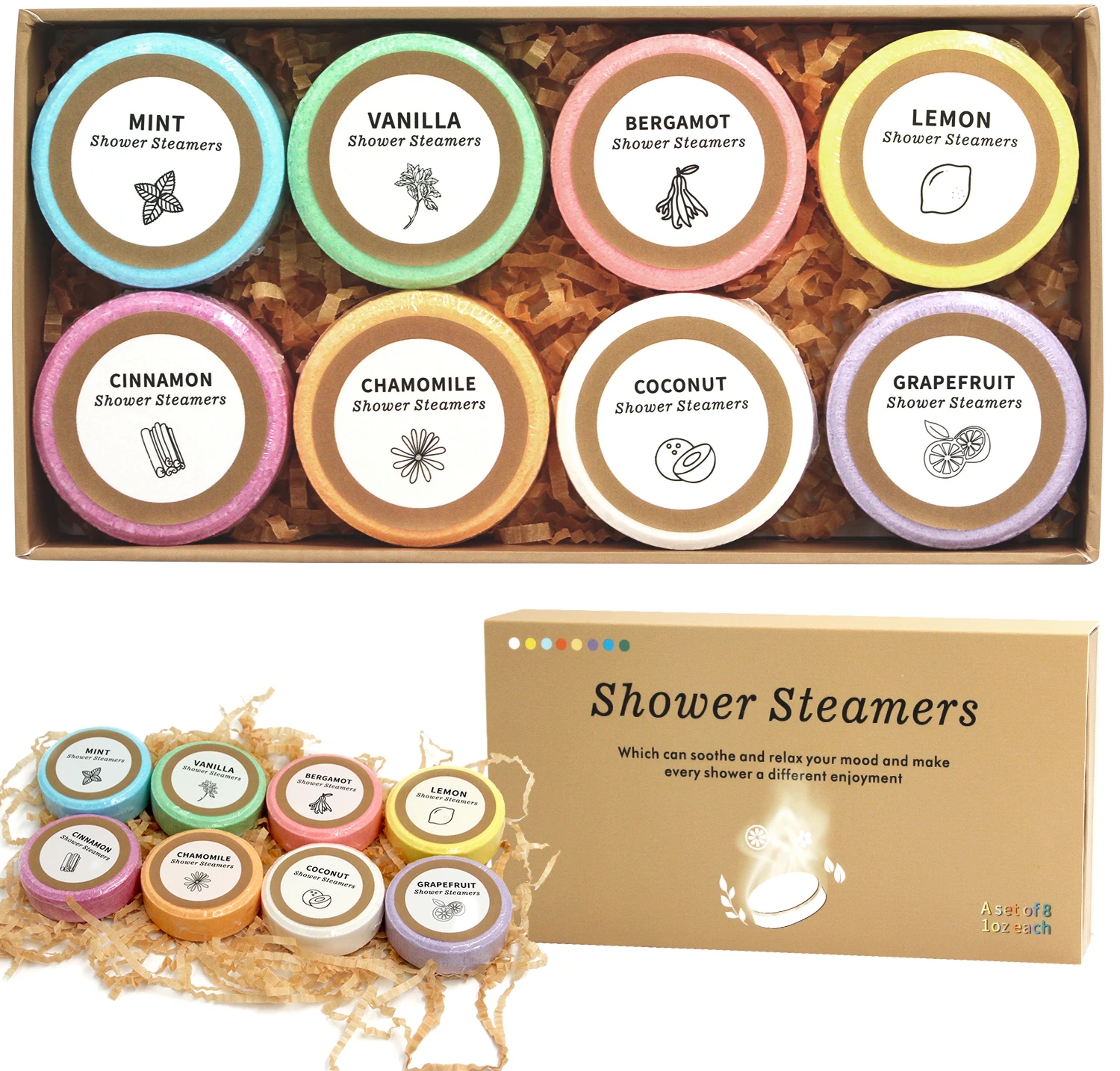 8 Pack Essential Oil Shower Steamers for Home Spa Relaxation and Self Care – view 1