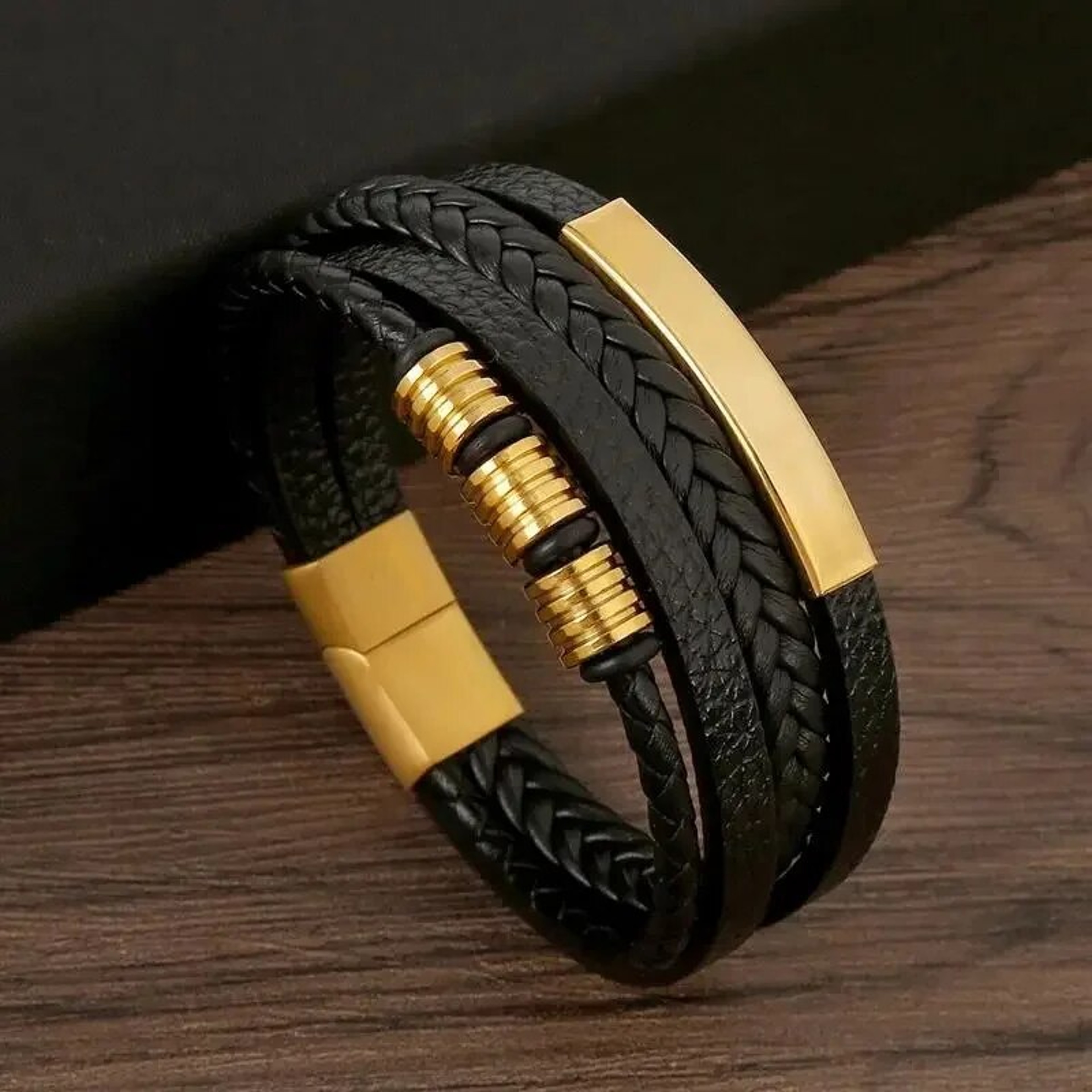 Multi Layer PU Leather Charm Bracelet With Magnetic Closure And Gold Tone Metal Accent 0