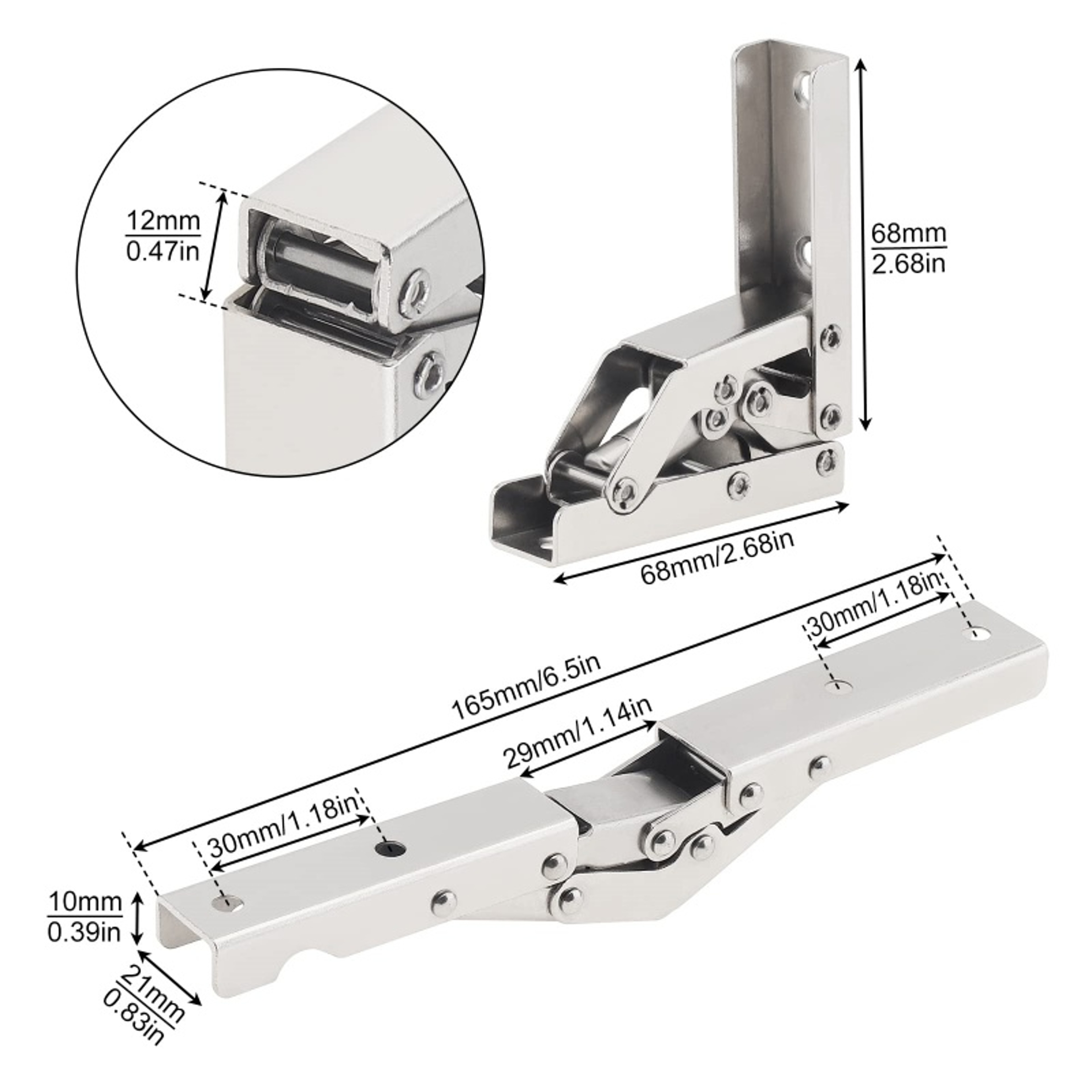 2 Pack Self-Locking Folding Hinges 90/180 Degree Galvanized Steel Hidden Furniture Brackets – view 2