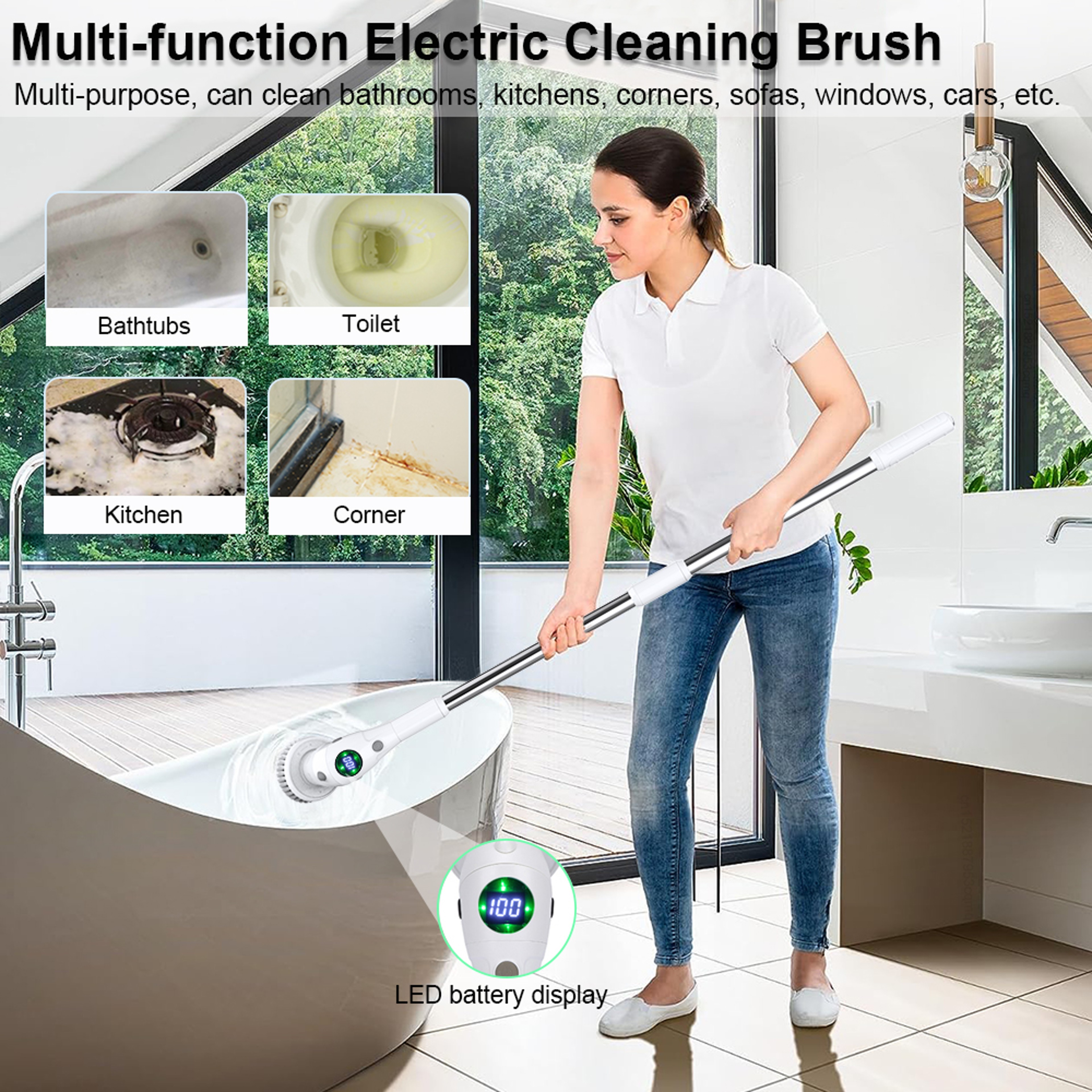 Electric Bathroom Cleaning Brush  Cordless Multifunctional Household Scrubber 2
