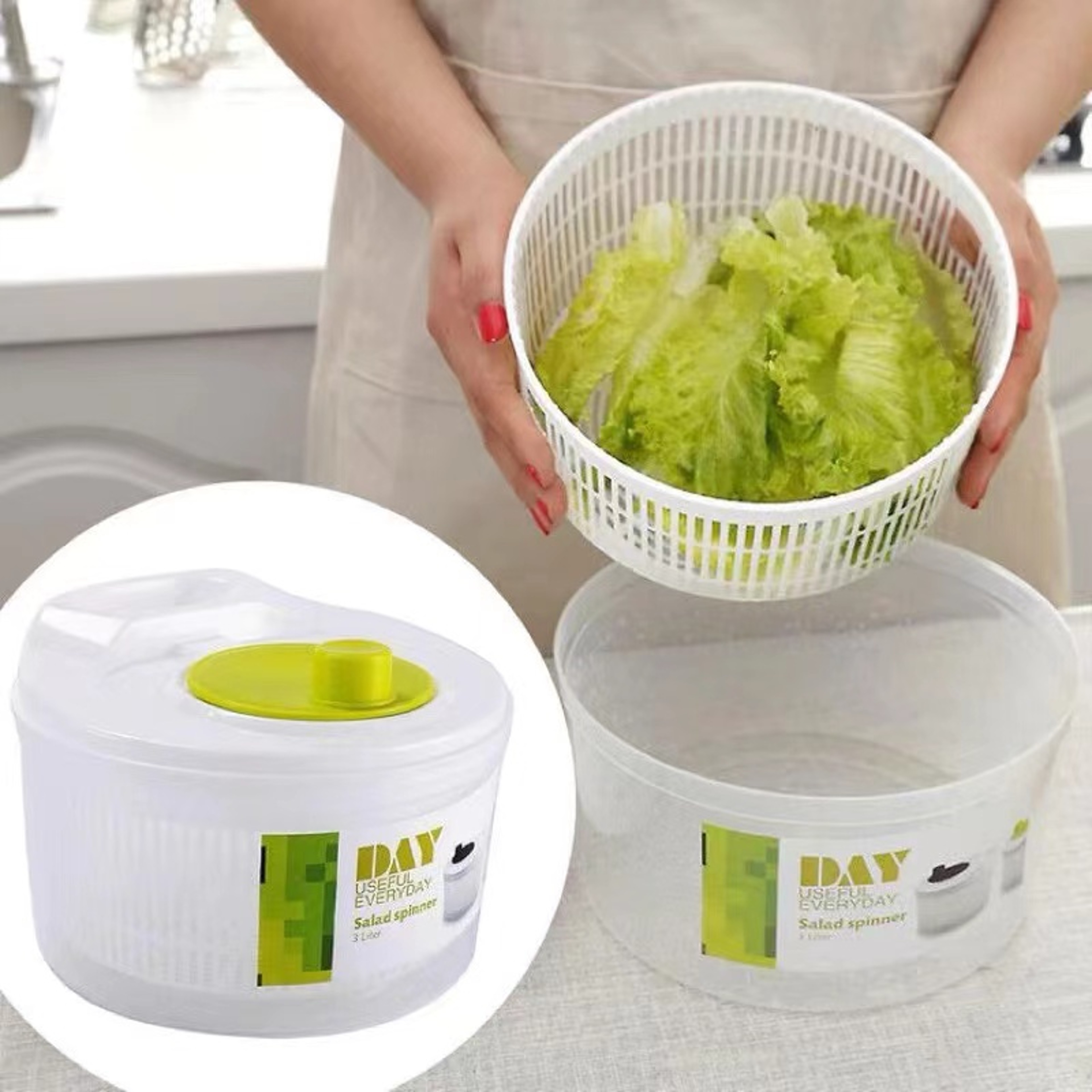 Manual Salad Spinner  HandCrank Vegetable Dryer With DoubleLayer Draining Bowl 5