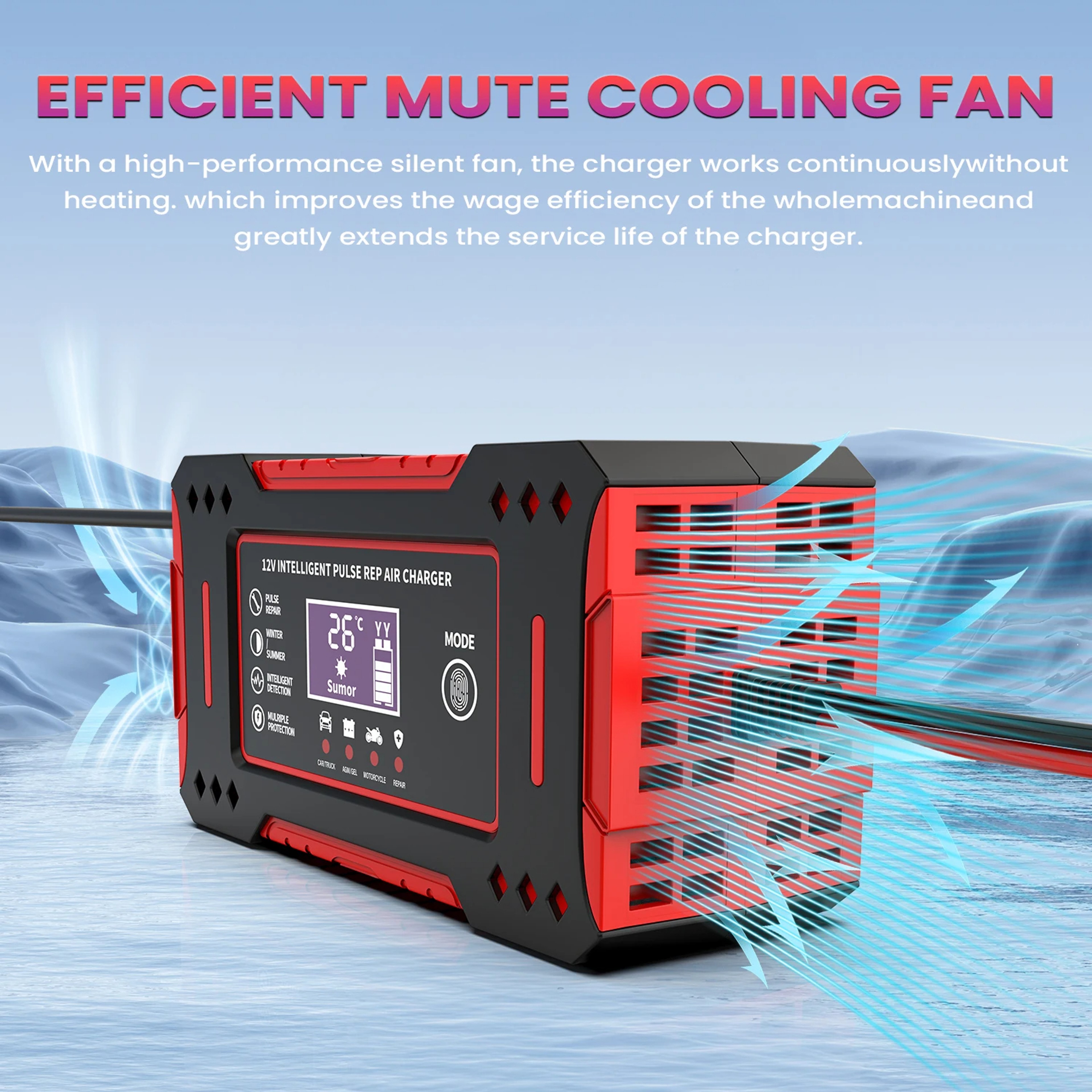 12V 6A Smart Car Battery Charger With LCD Display For LeadAcid Batteries 5