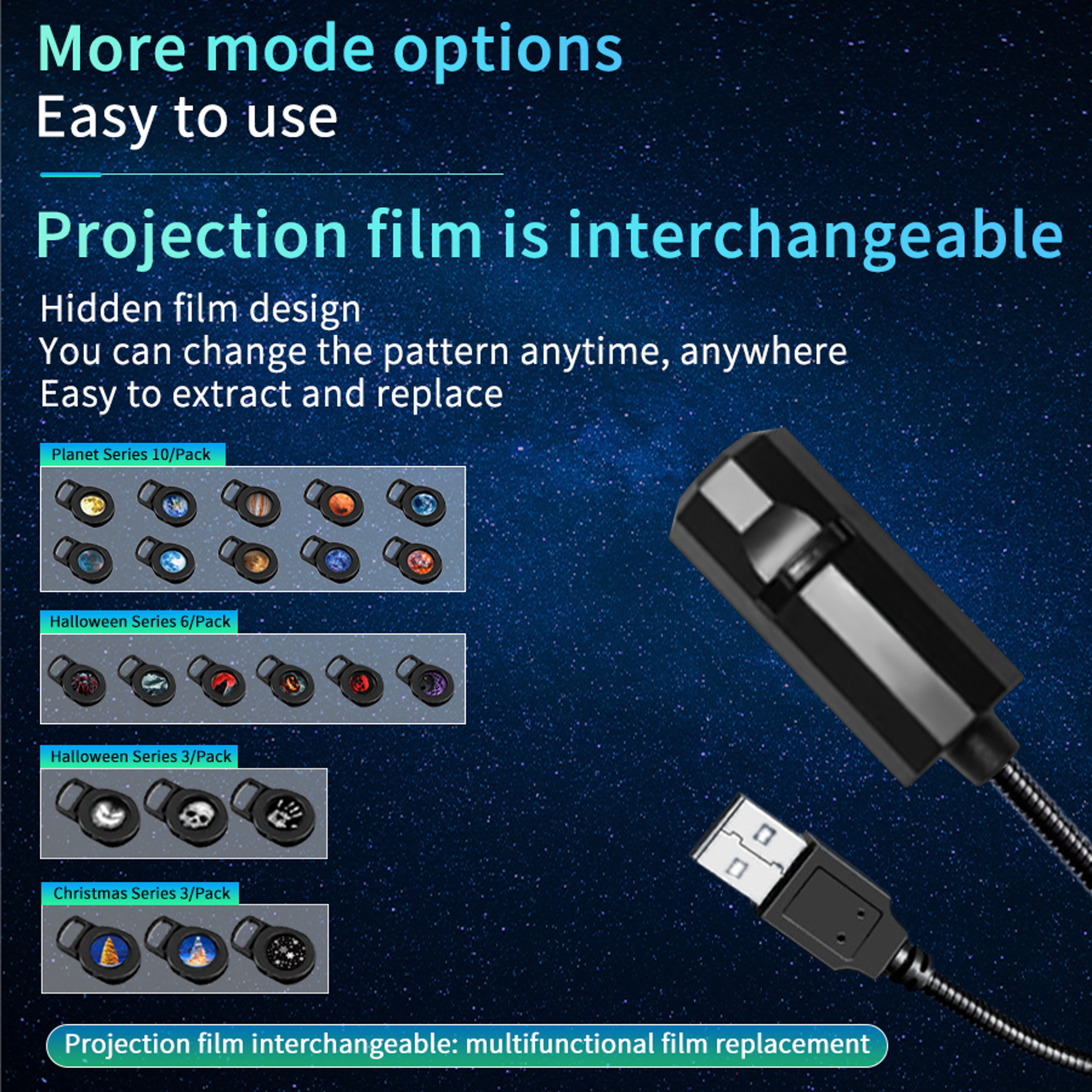 USB LED Projector Night Light  Christmas Halloween And Planet Wall Projection Lamp 3