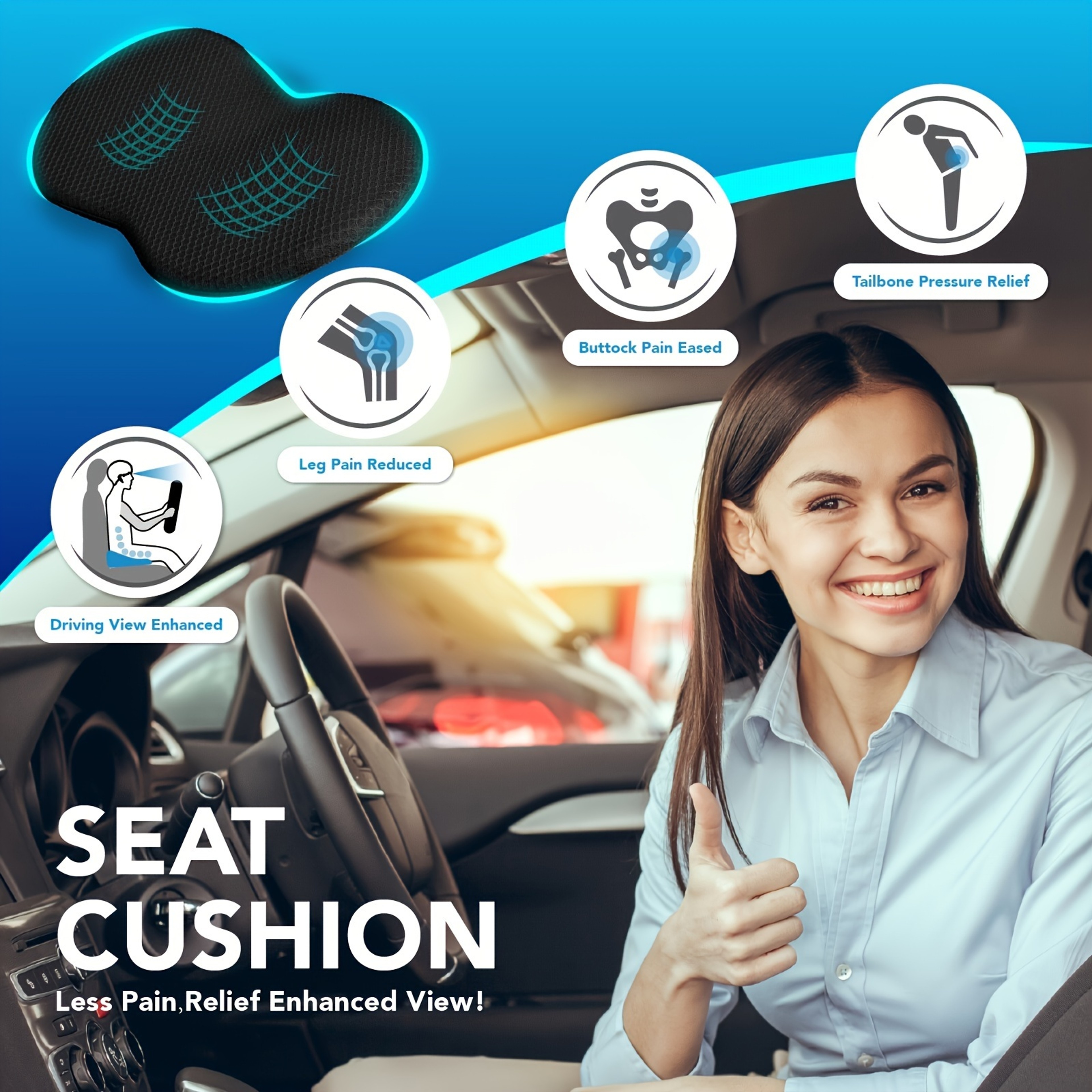 Memory Foam Car Lumbar Support Pillow  Lower Back Cushion For Driving Comfort 4