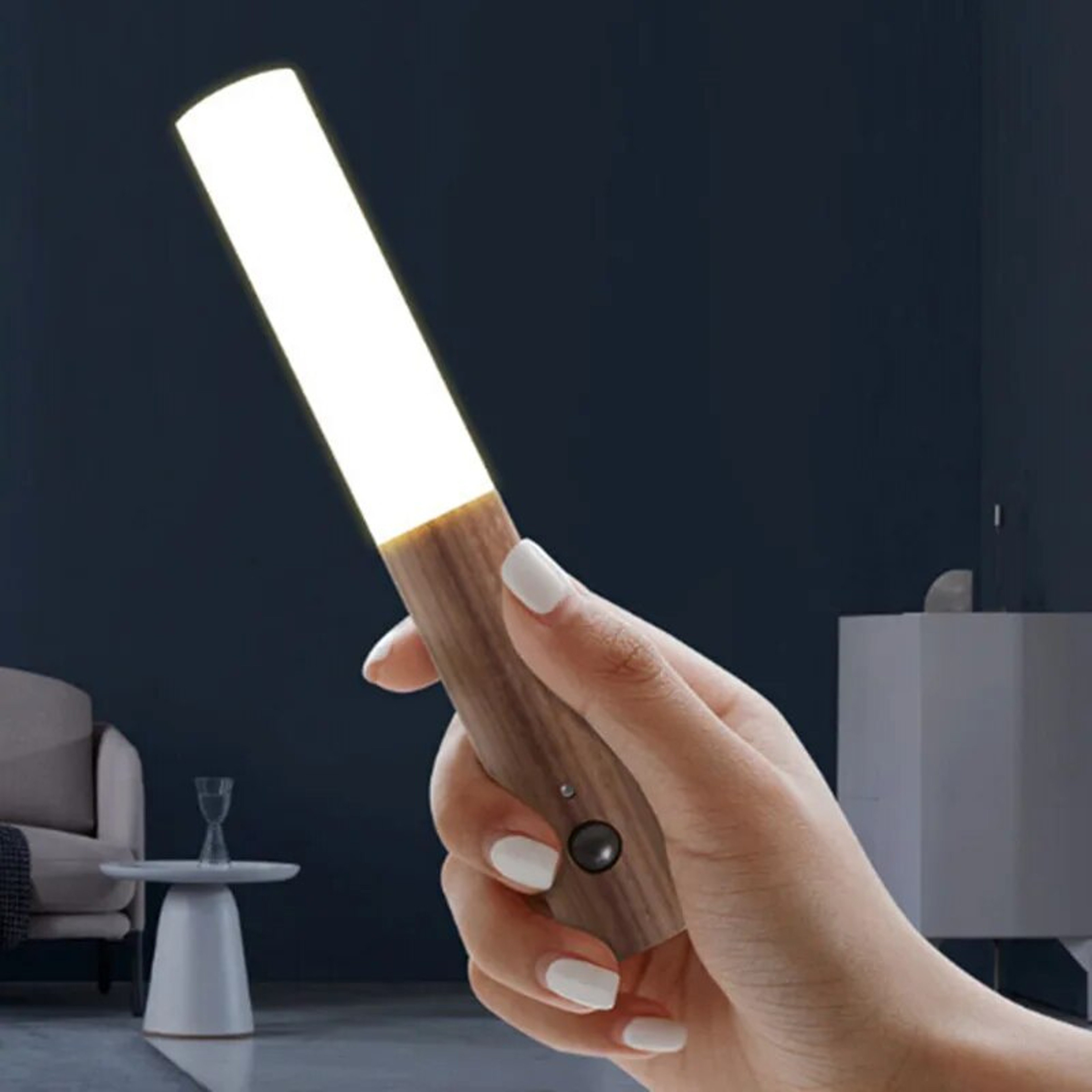 LED Motion Sensor Night Light  Rechargeable Dimmable Wooden Wall Lamp 4