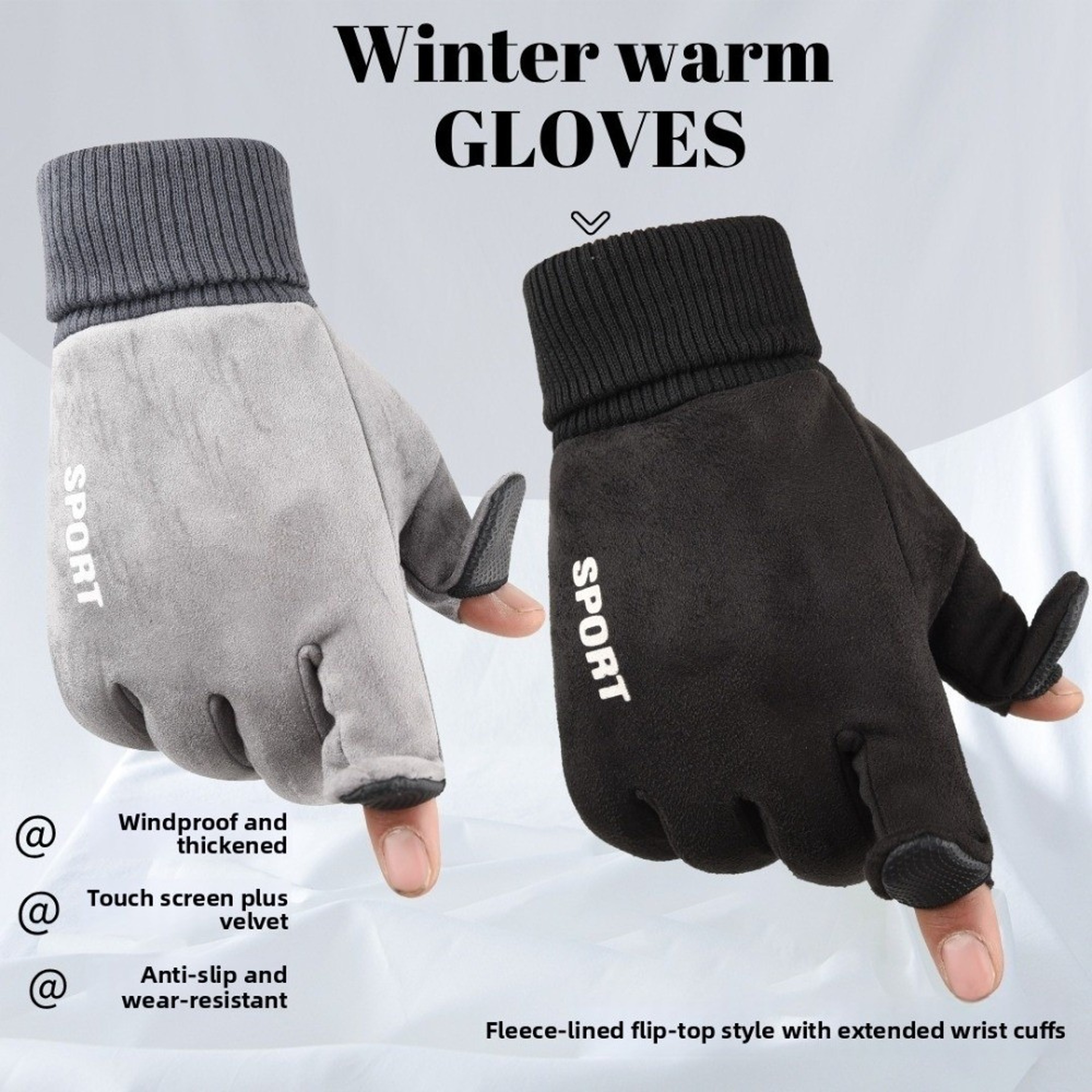 Touchscreen Winter Gloves For Men  Warm Cotton FlipTop Gloves With AntiSlip Design 1